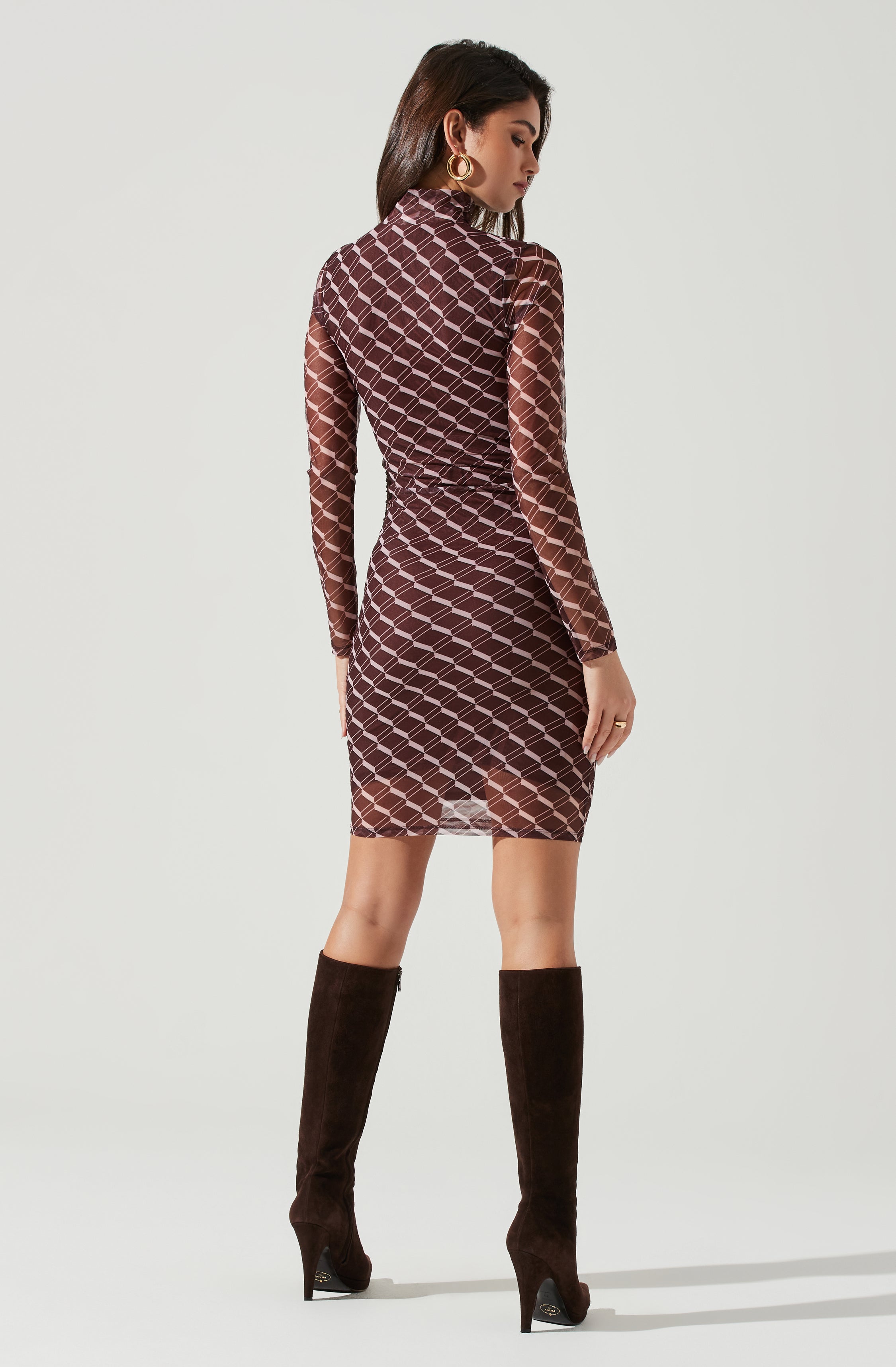 Bryn High Neck Cutout Long Sleeve Mini Dress-Aljck