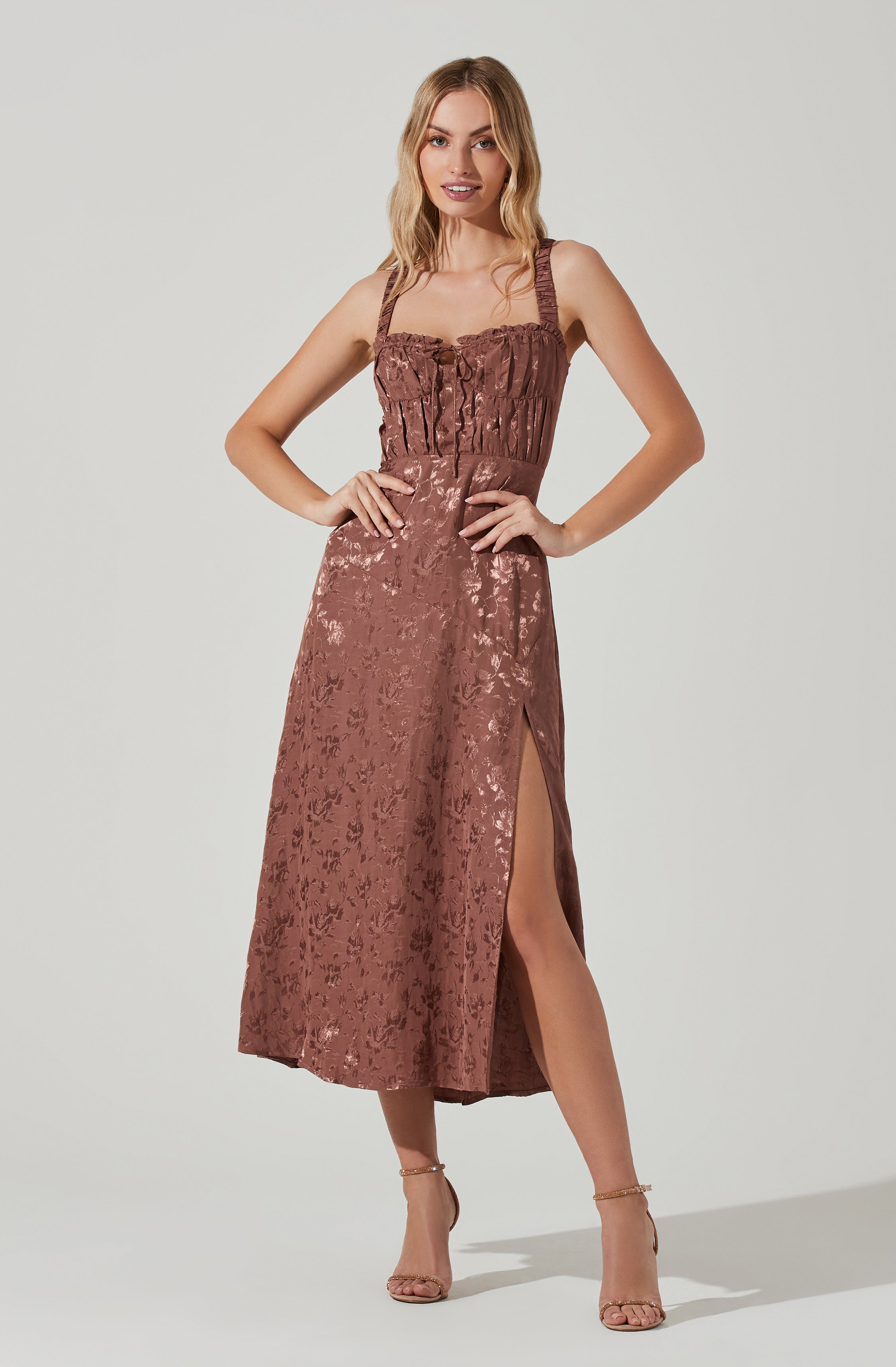 Elsie Floral Jacquard Smocked Midi Dress-Aljck