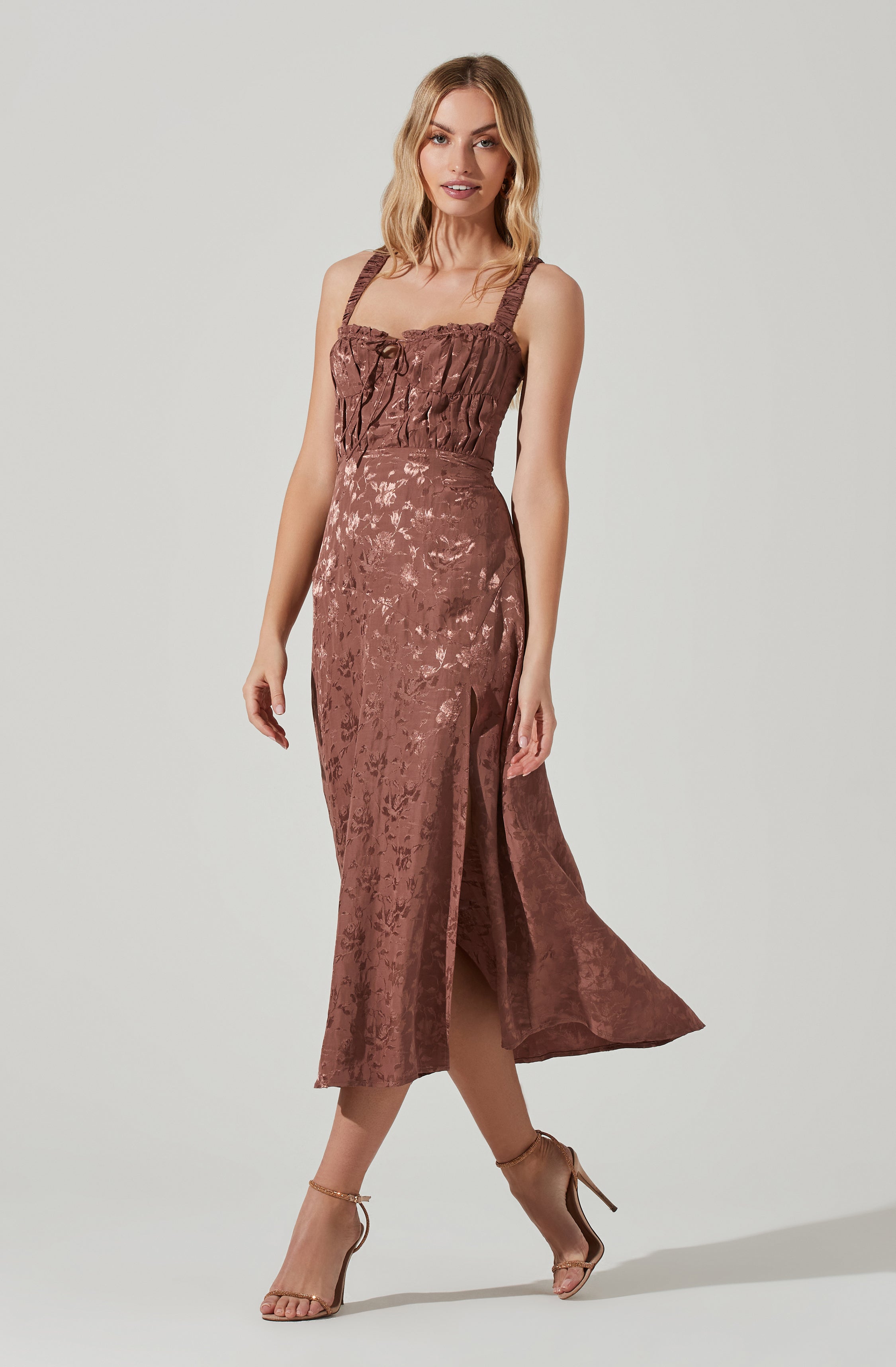 Elsie Floral Jacquard Smocked Midi Dress-Aljck