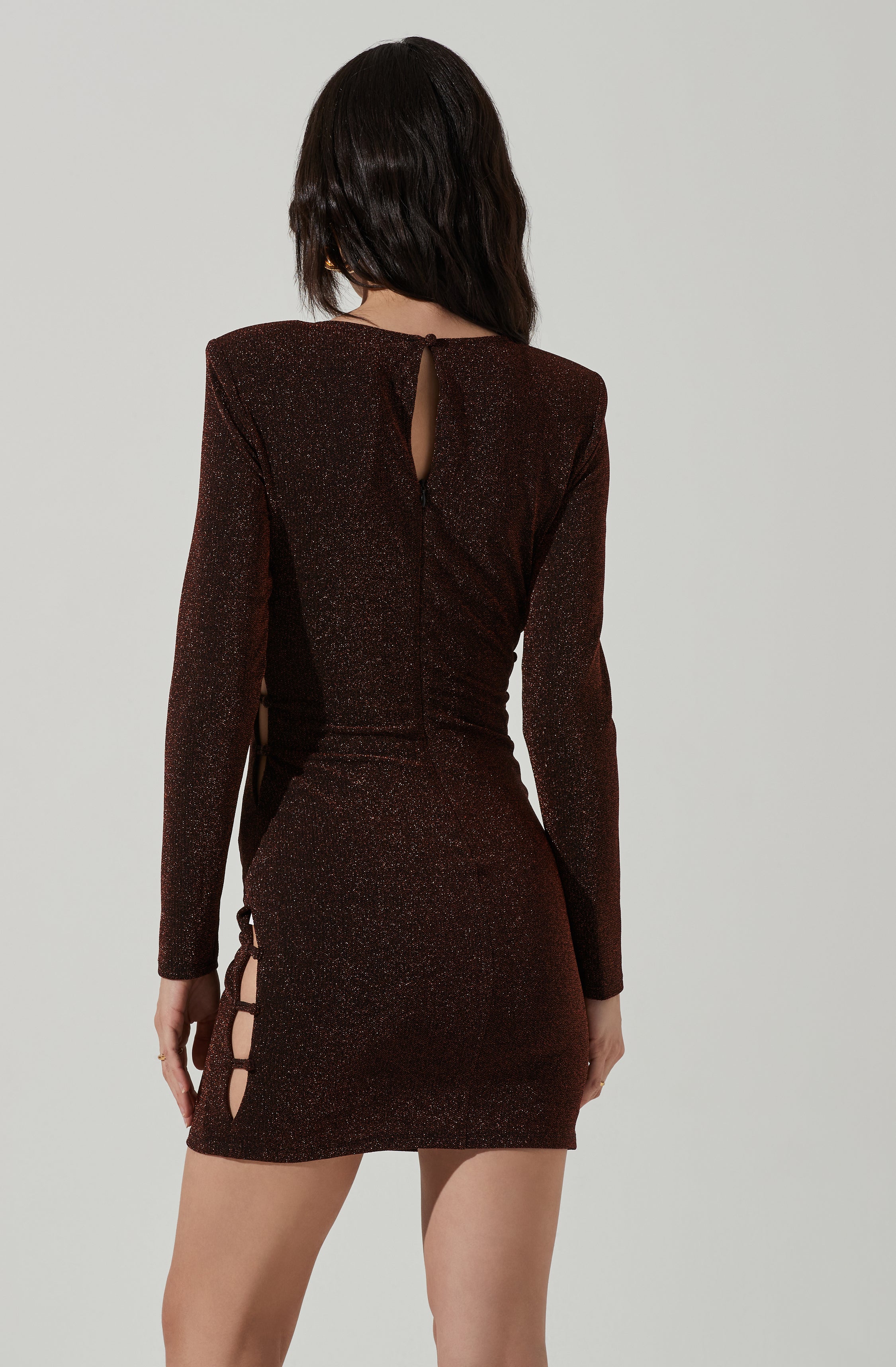 Monique Glitter Side Cutout Mini Dress-Aljck