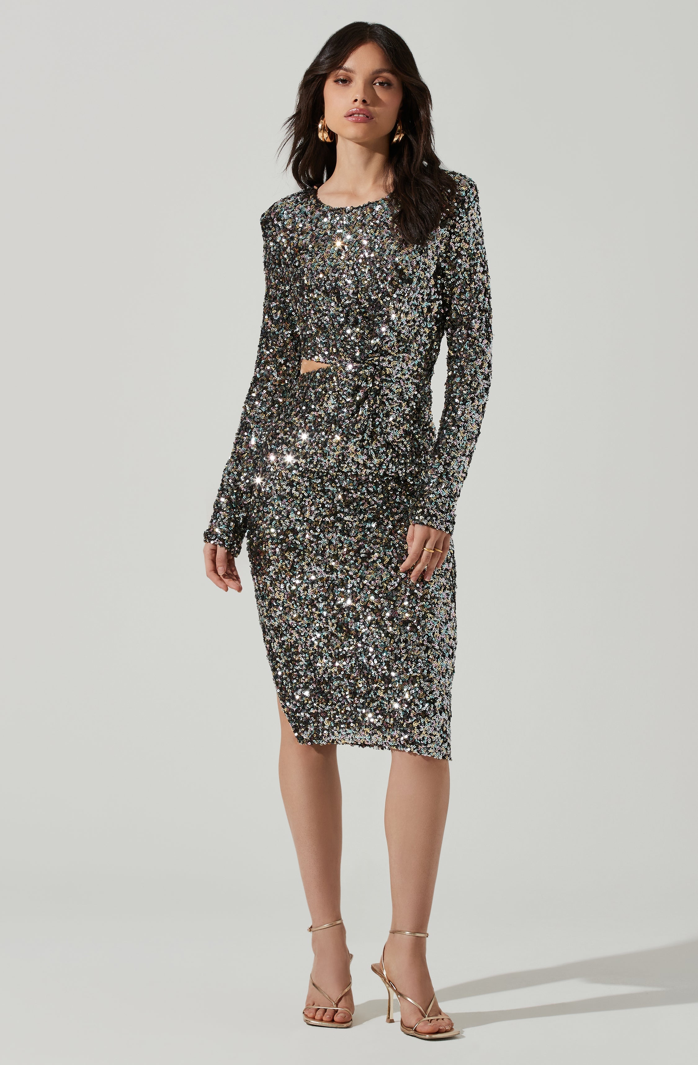 Sylvina Sequin Cutout Midi Dress-Aljck