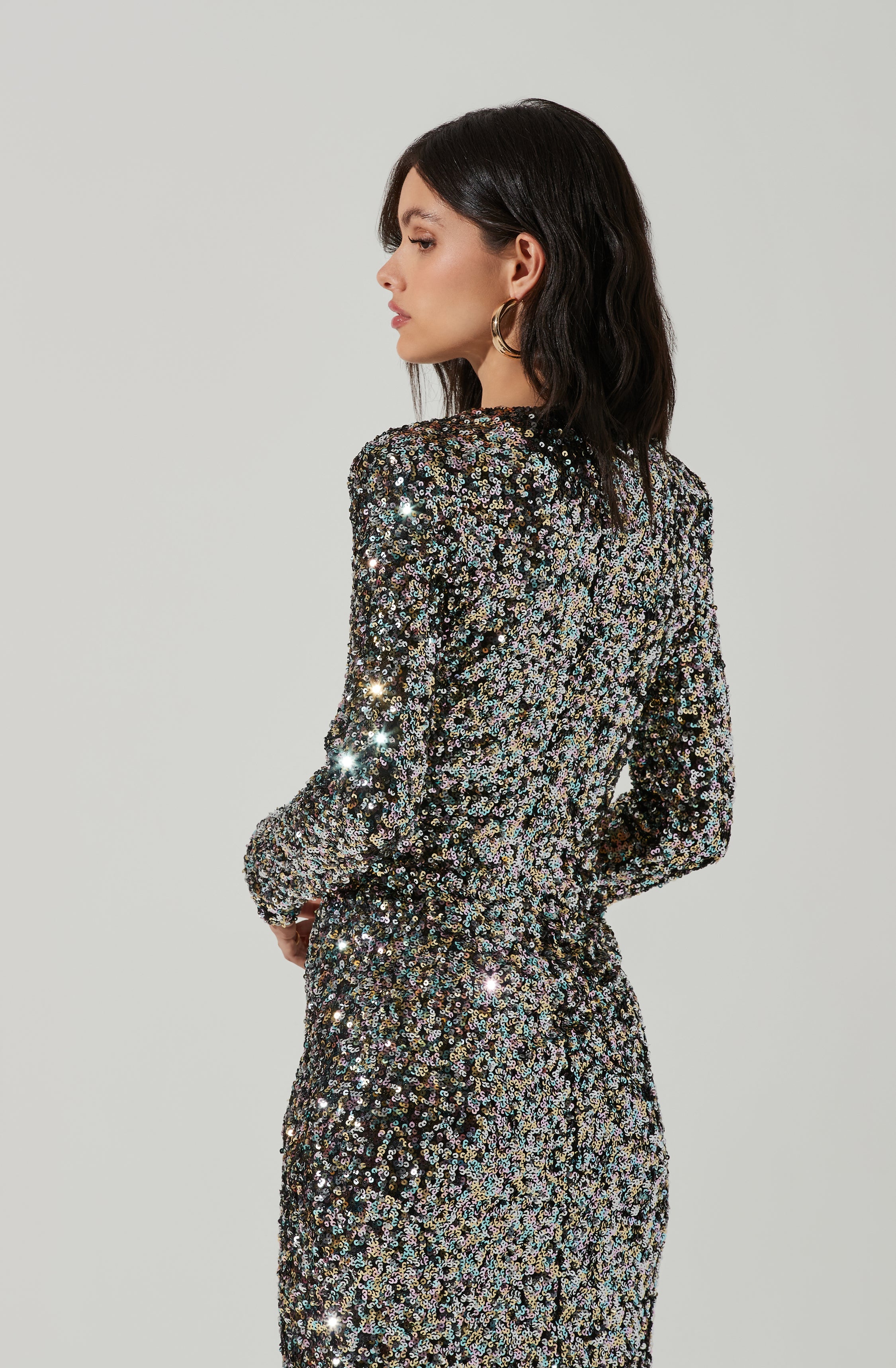 Sylvina Sequin Cutout Midi Dress-Aljck