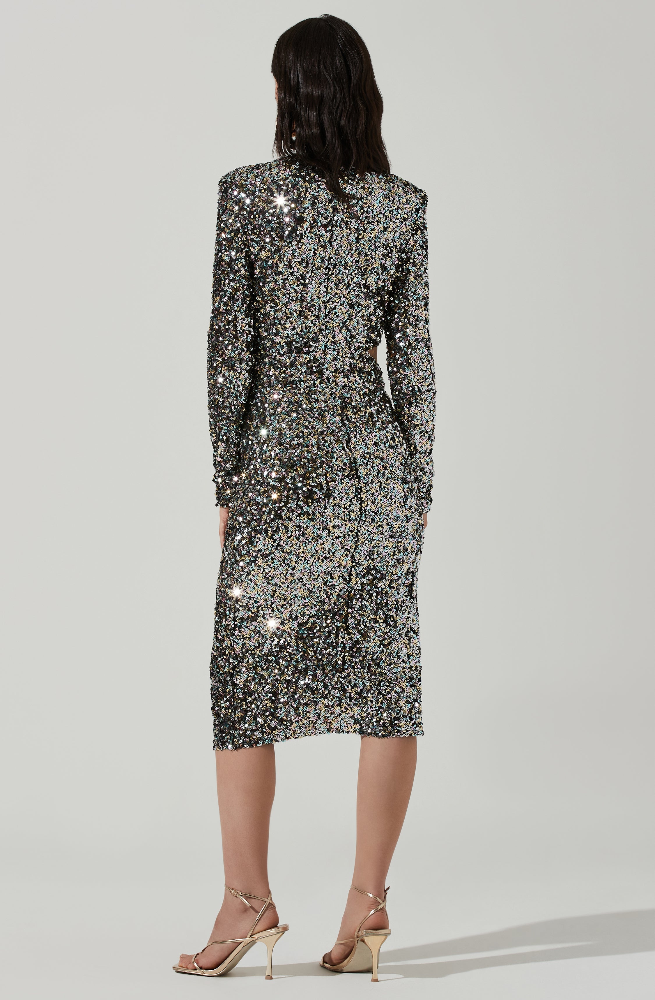 Sylvina Sequin Cutout Midi Dress-Aljck