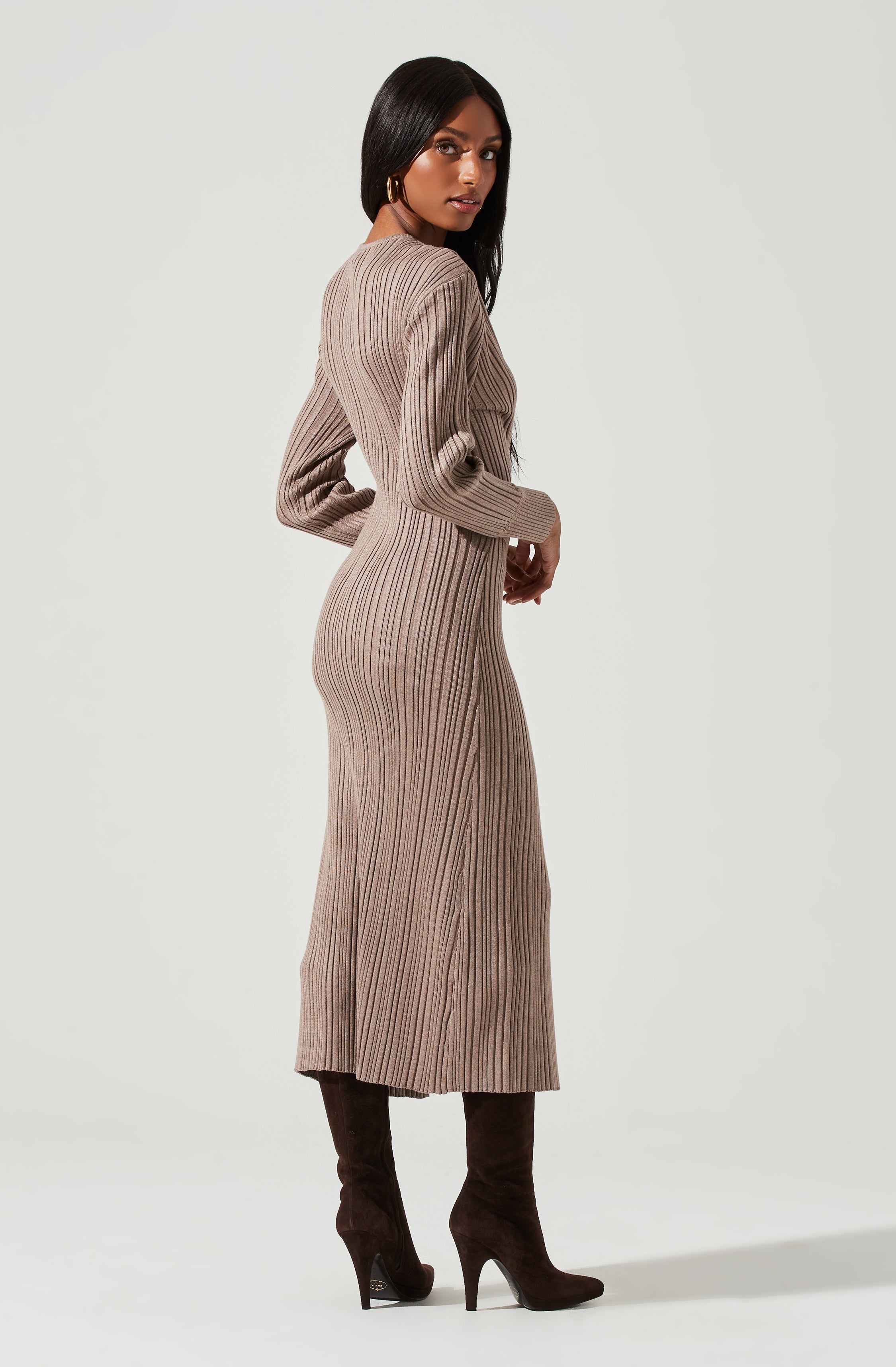 Astrid Ribbed Knit Midi Dress-Aljck