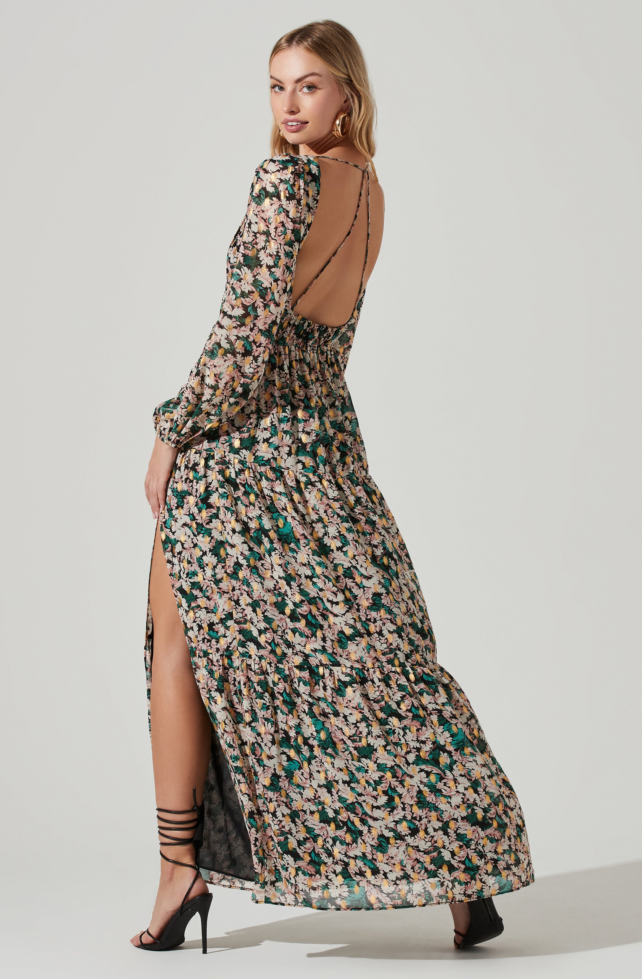 Francesca Floral Open Back Maxi Dress-Aljck