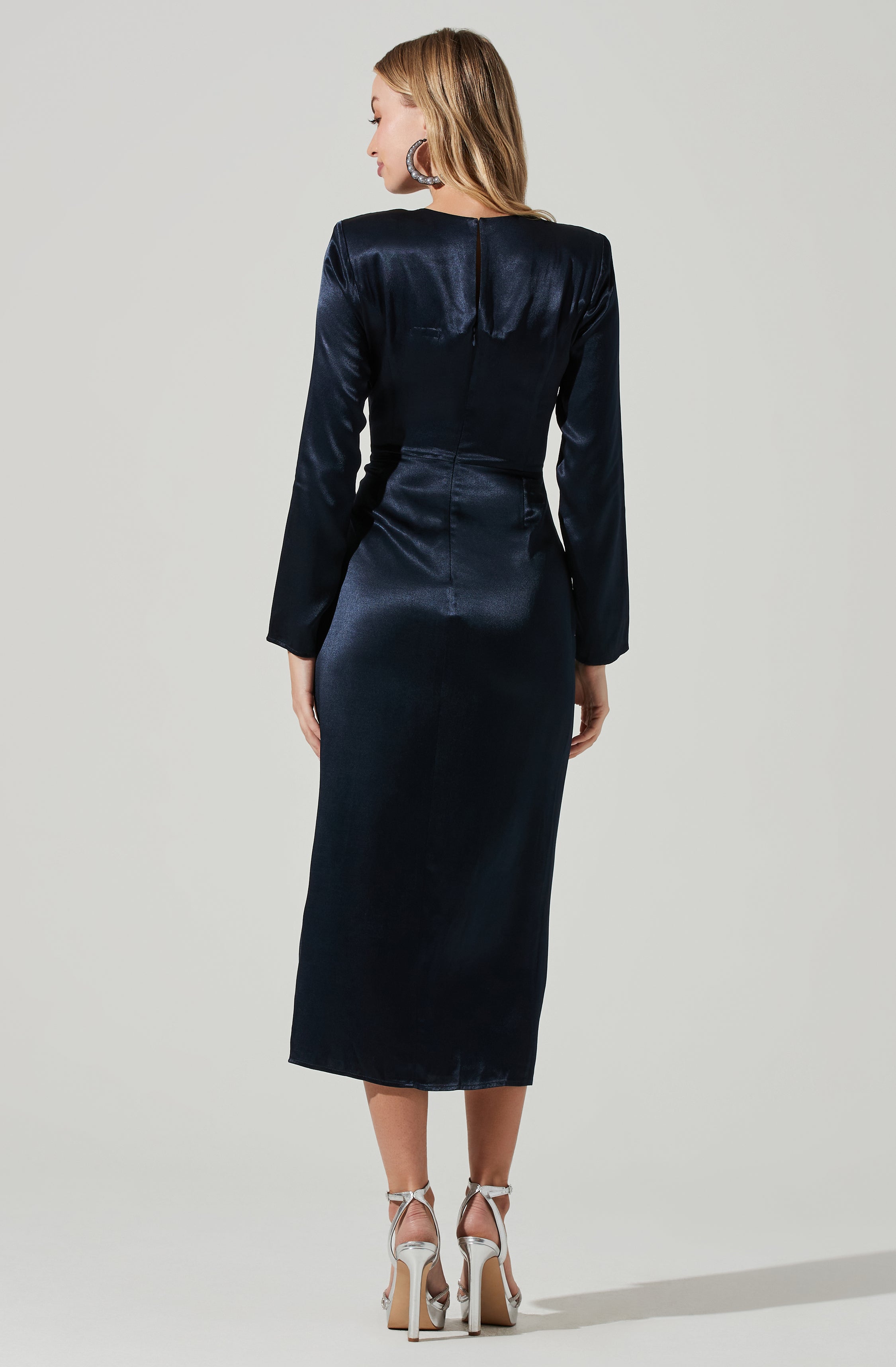 Mariposa Satin Ruched Cutout Midi Dress-Aljck