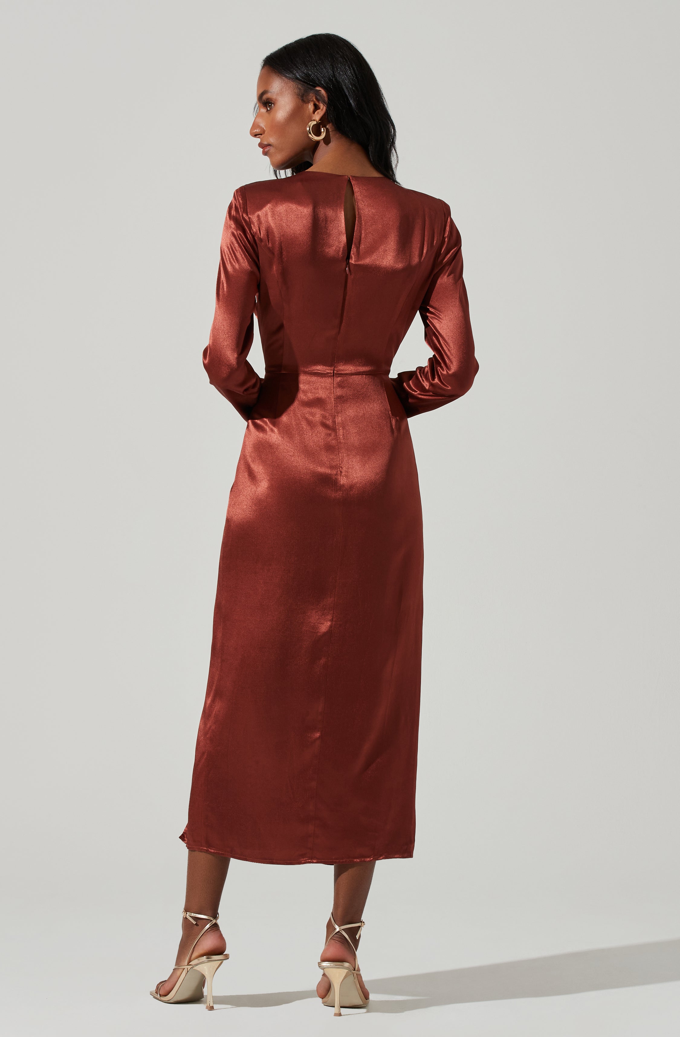 Mariposa Satin Ruched Cutout Midi Dress-Aljck