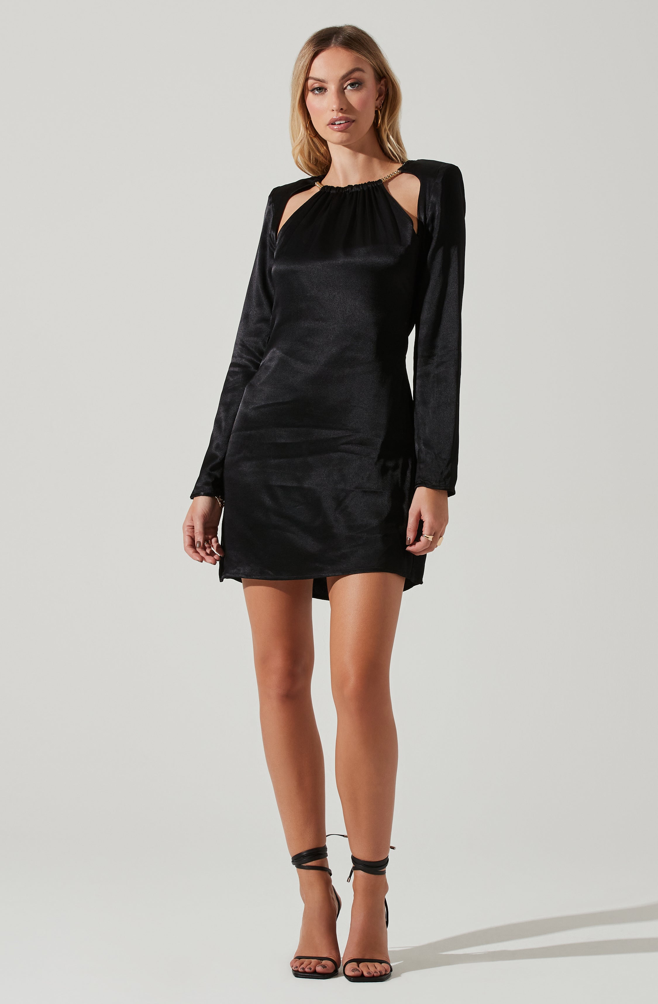 Carina Satin Chain Link Long Sleeve Mini Dress-Aljck