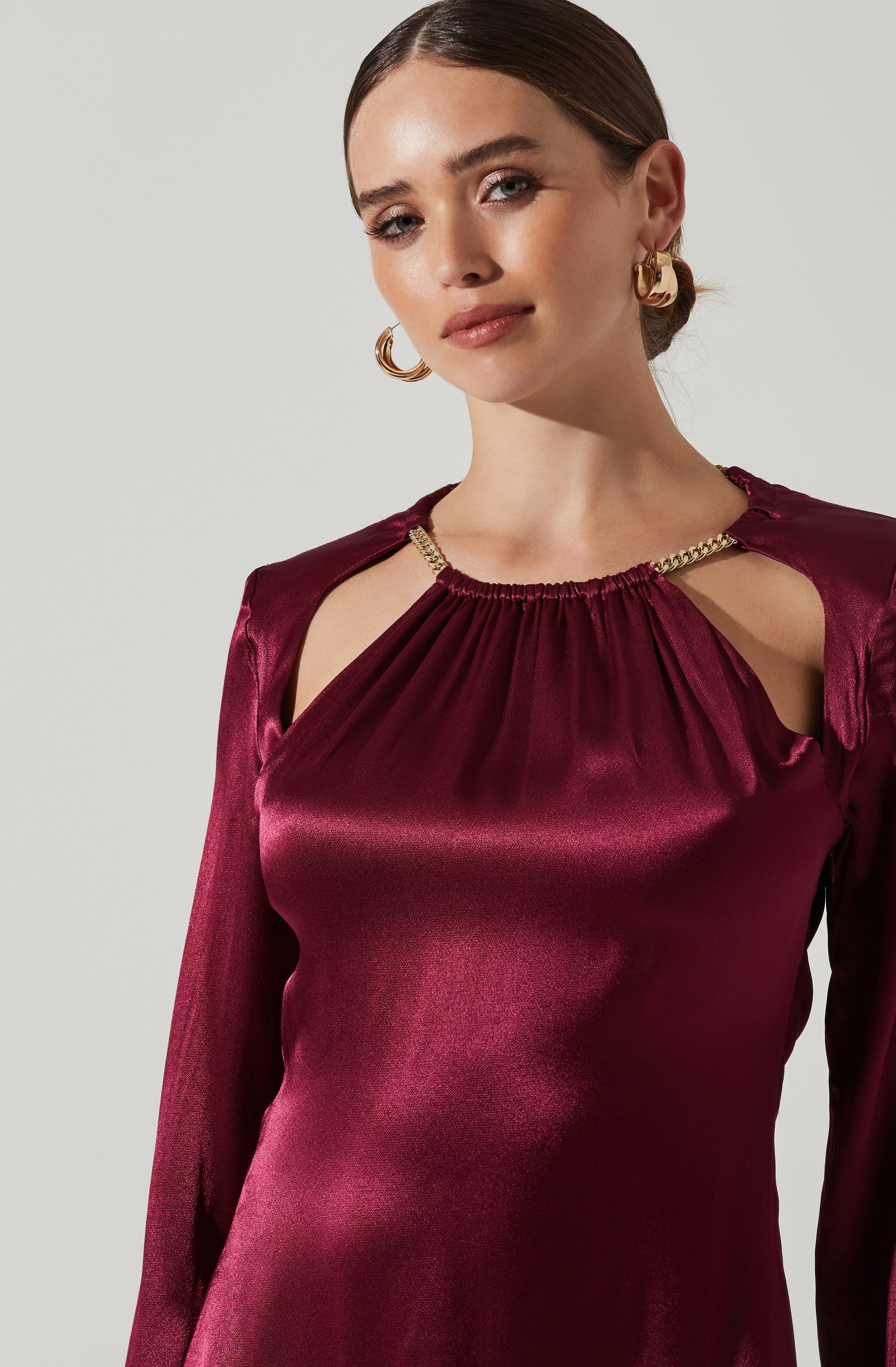 Carina Satin Chain Link Long Sleeve Mini Dress-Aljck