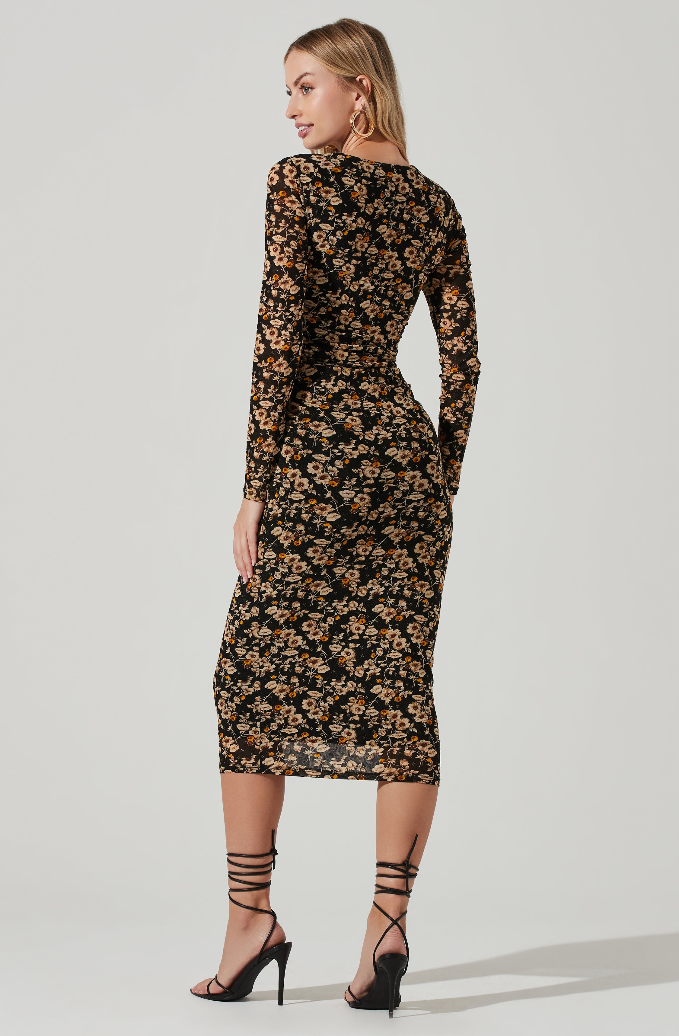 Hyacinth Floral Square Neck Midi Dress-Aljck