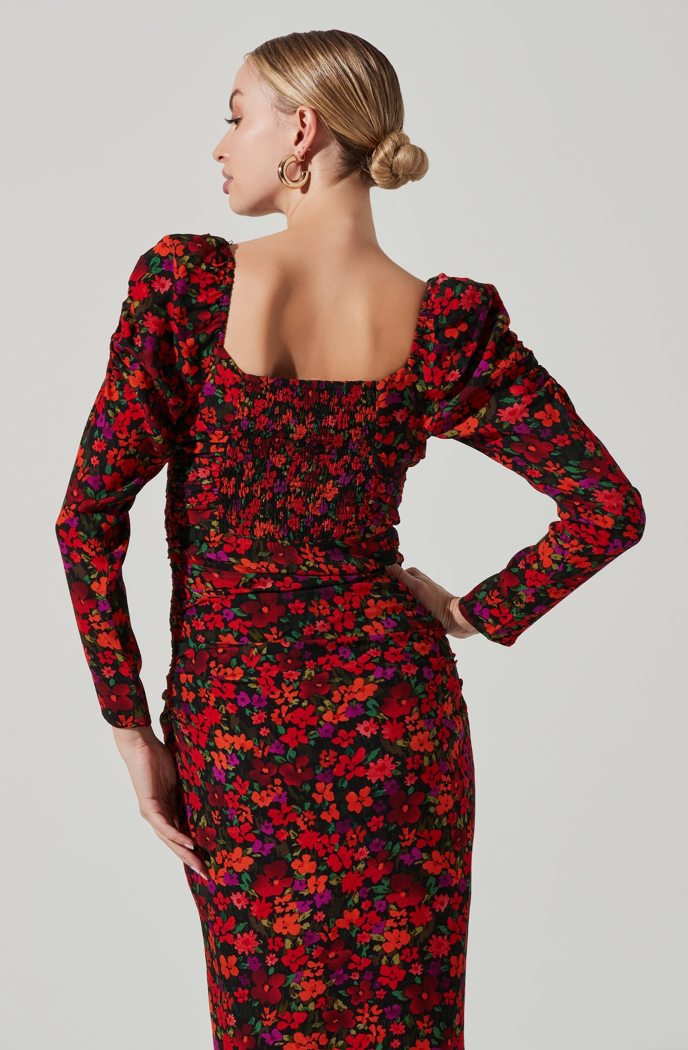 Jamila Floral Sweetheart Neck Midi Dress-Aljck