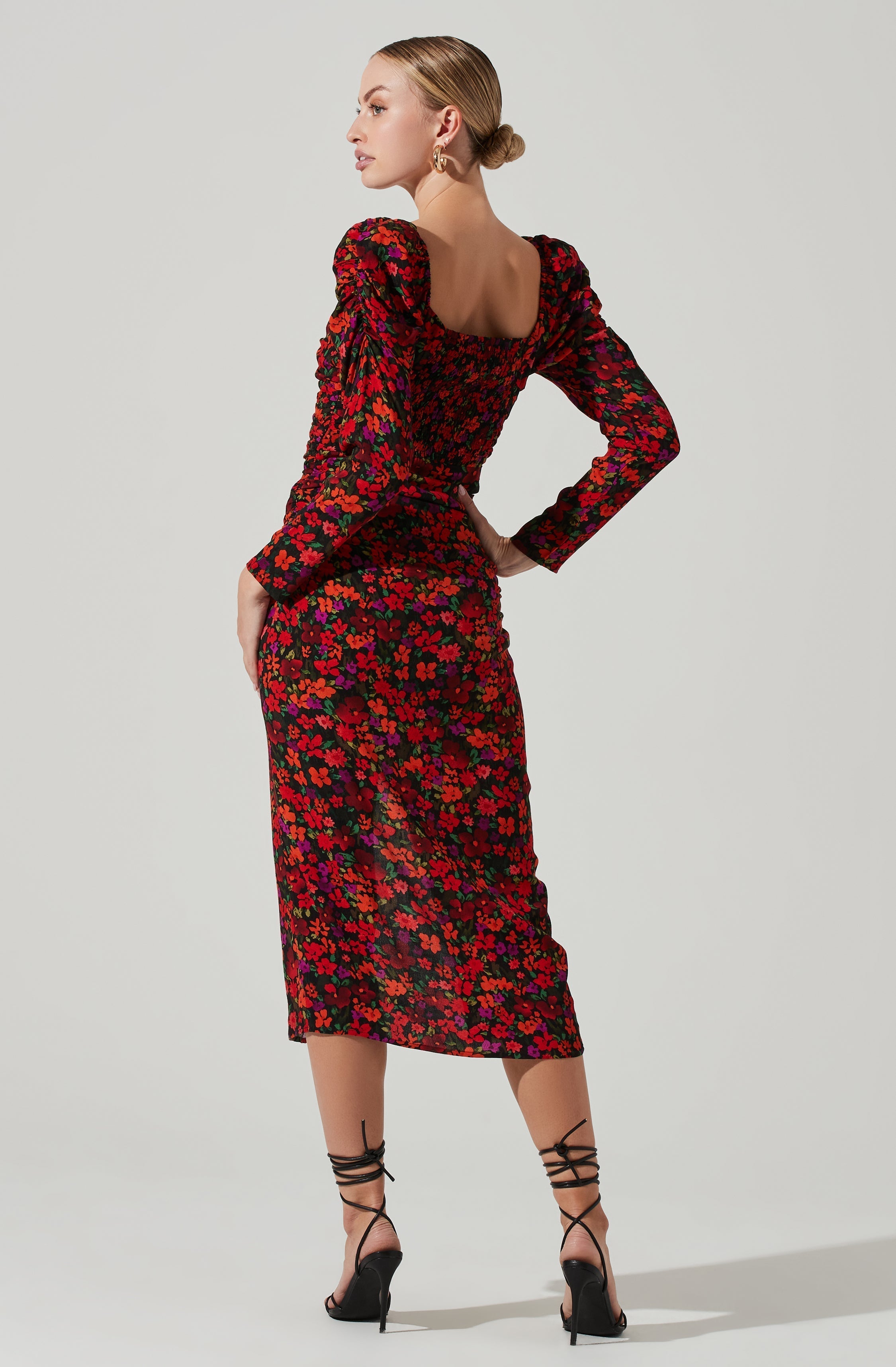 Jamila Floral Sweetheart Neck Midi Dress-Aljck