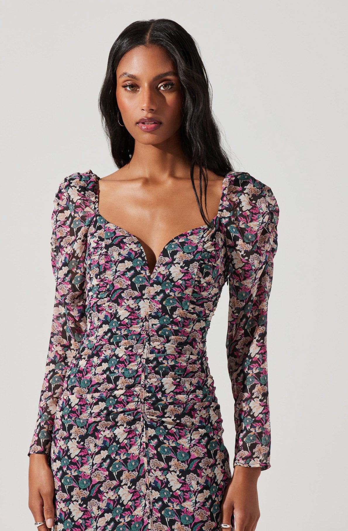 Jamila Floral Sweetheart Neck Midi Dress-Aljck