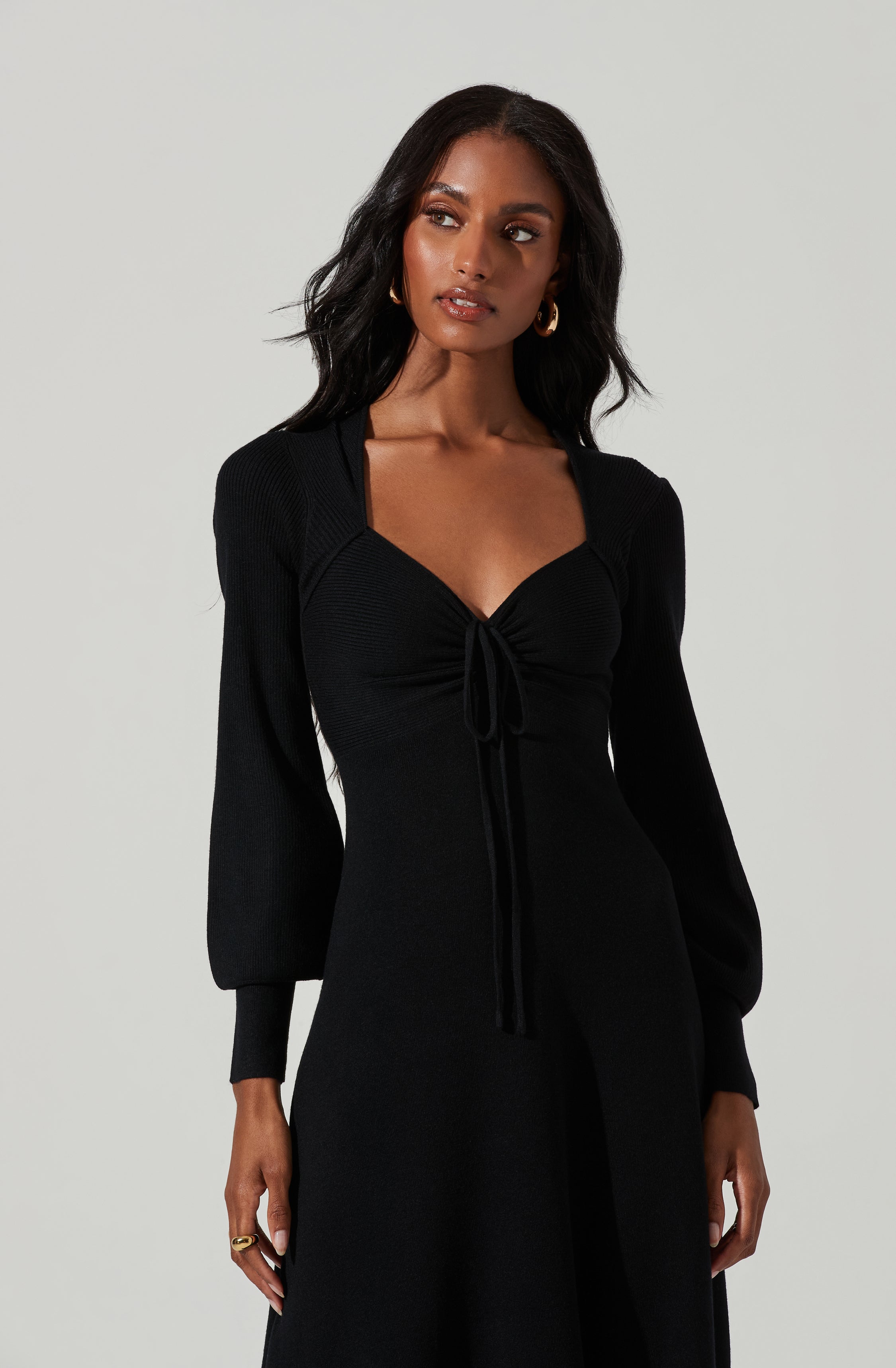 Genevieve Knit Sweetheart Long Sleeve Midi Dress-Aljck
