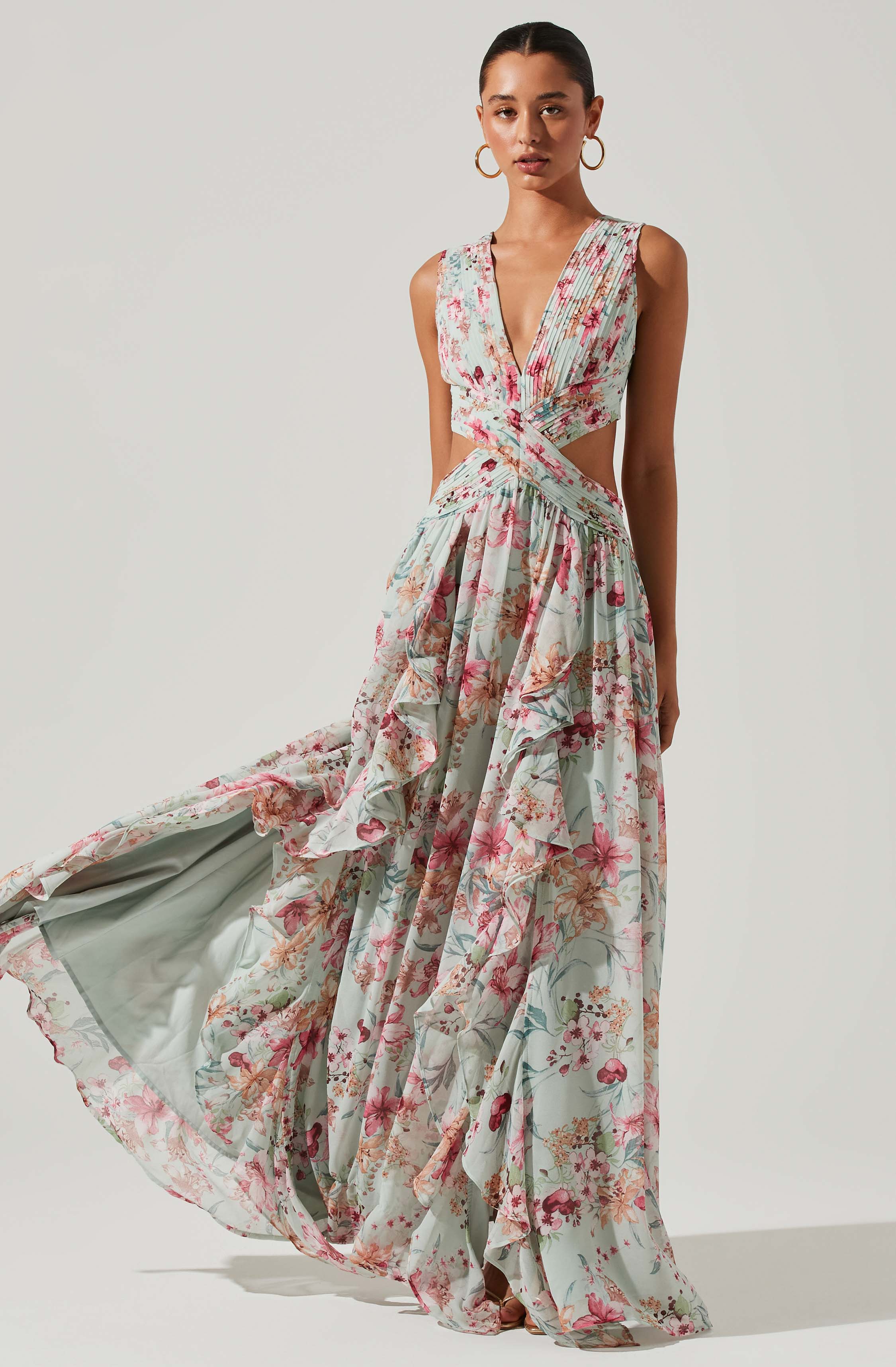 Noya Floral Cutout Maxi Dress-Aljck