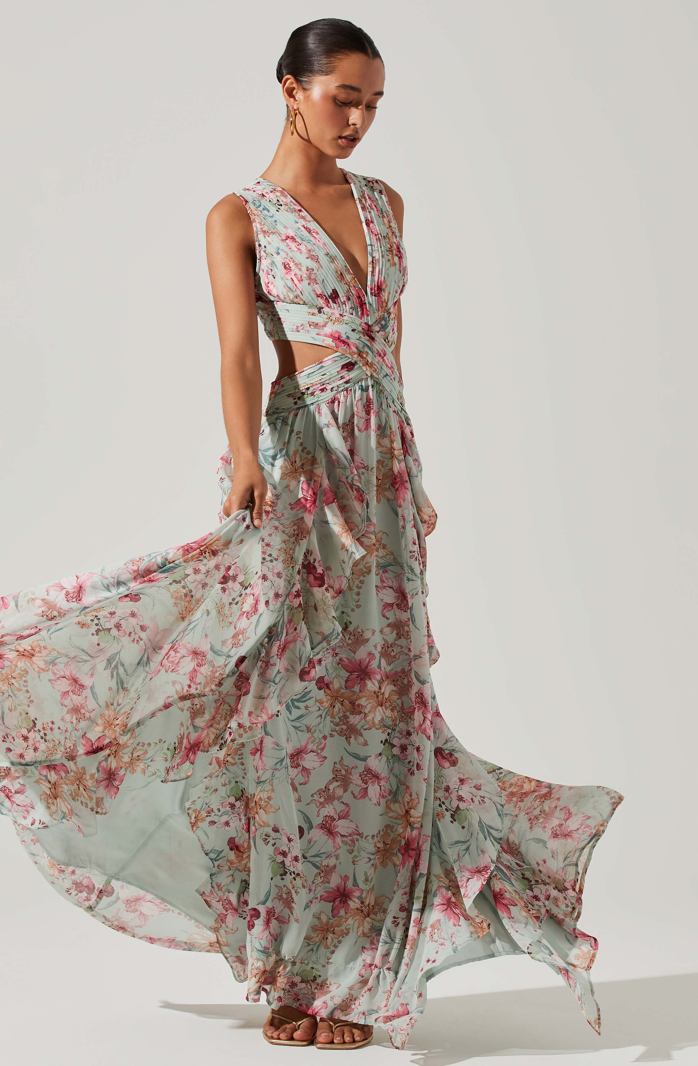Noya Floral Cutout Maxi Dress-Aljck