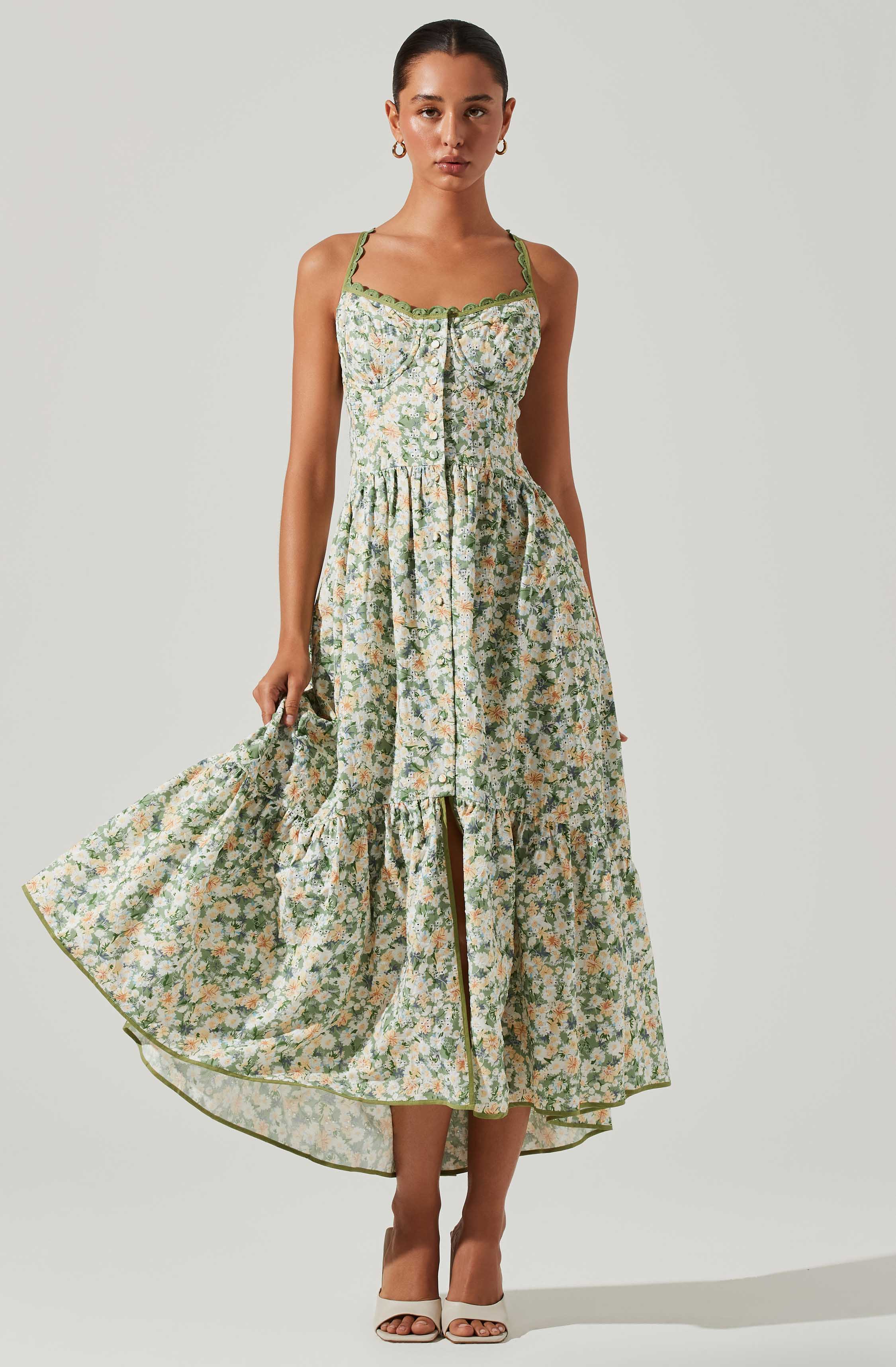 Yamila Floral Eyelet Midi Dress-Aljck
