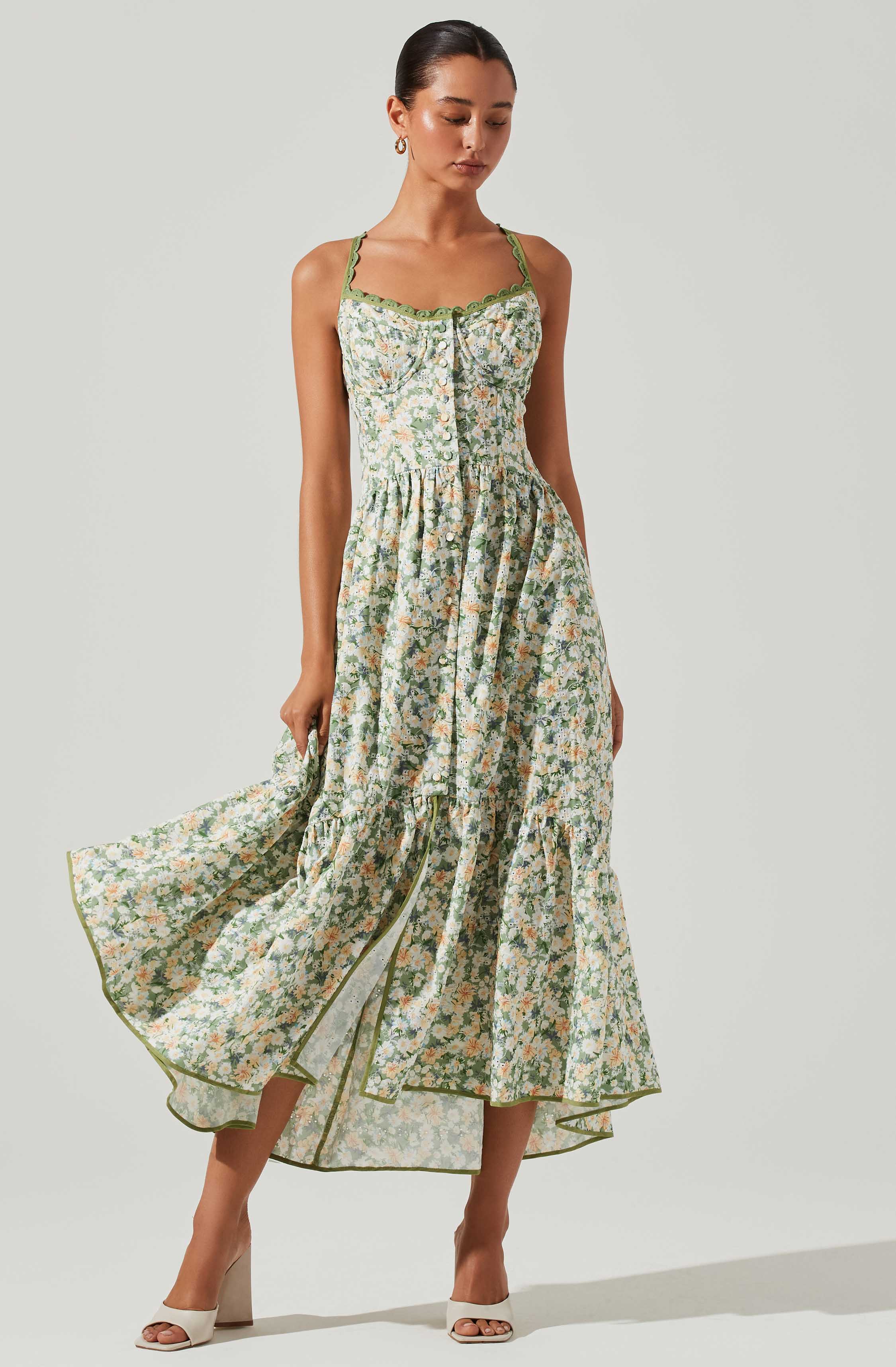 Yamila Floral Eyelet Midi Dress-Aljck