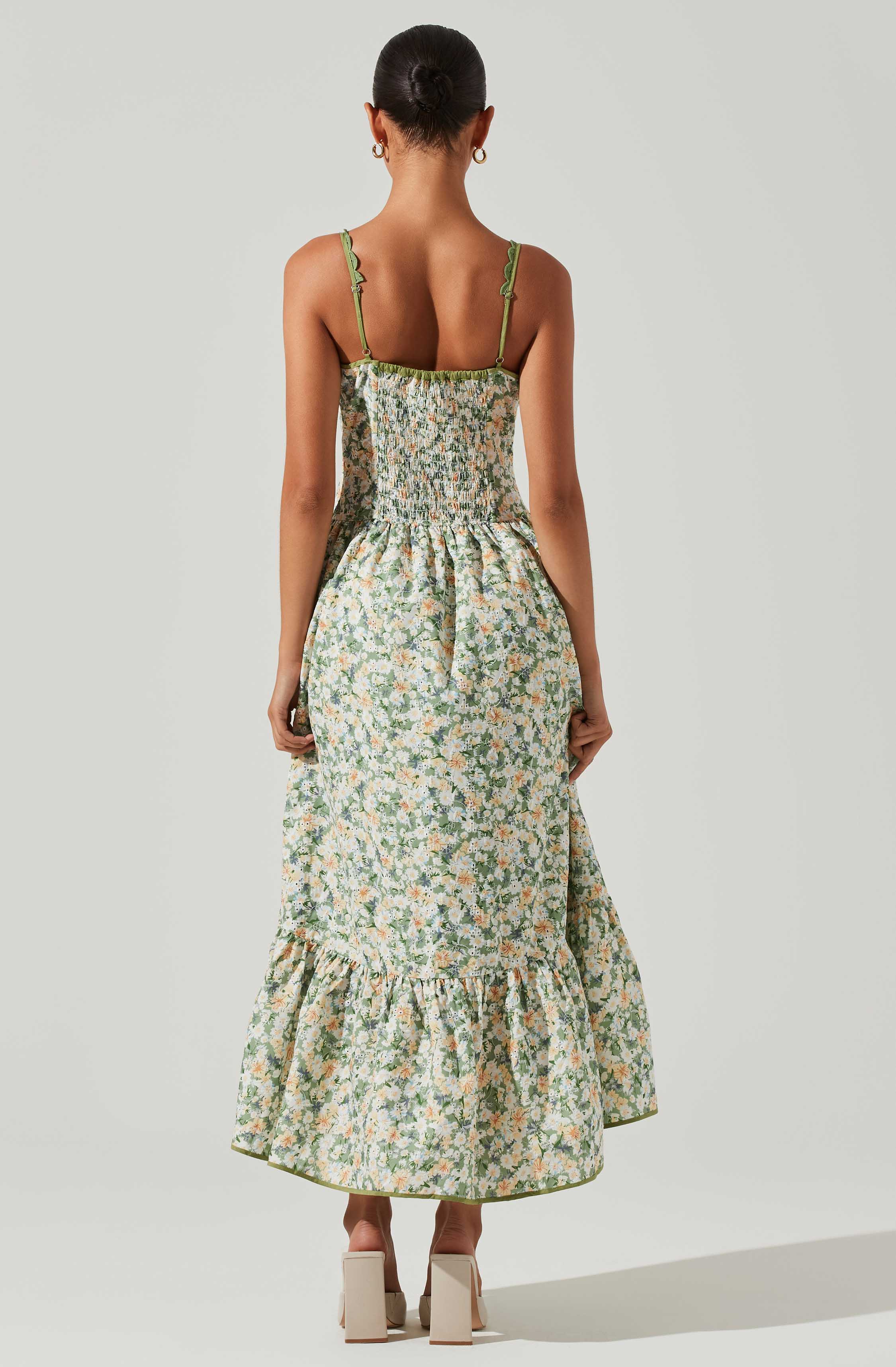 Yamila Floral Eyelet Midi Dress-Aljck