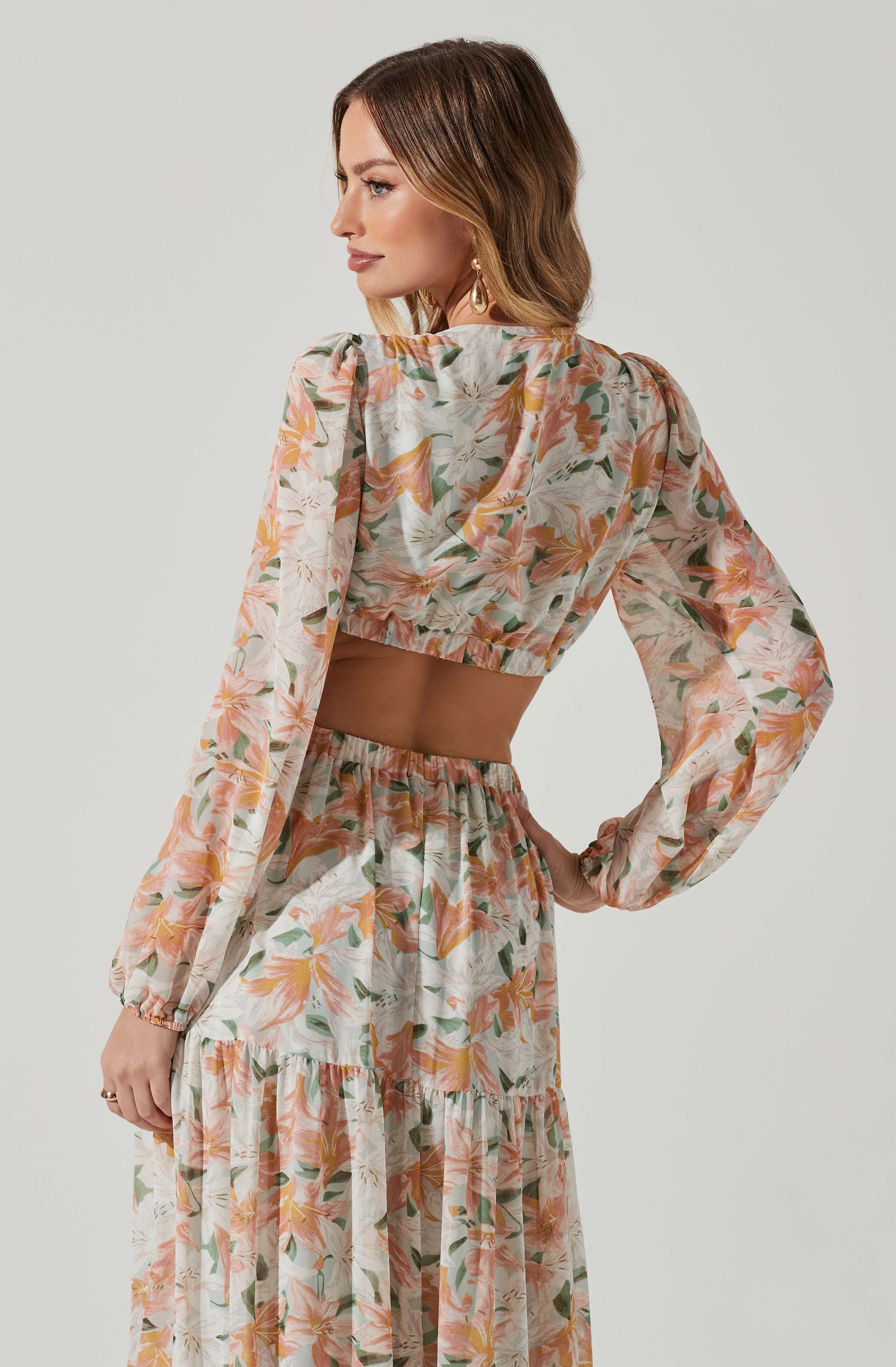 Lively Floral Cutout Long Sleeve Maxi Dress-Aljck