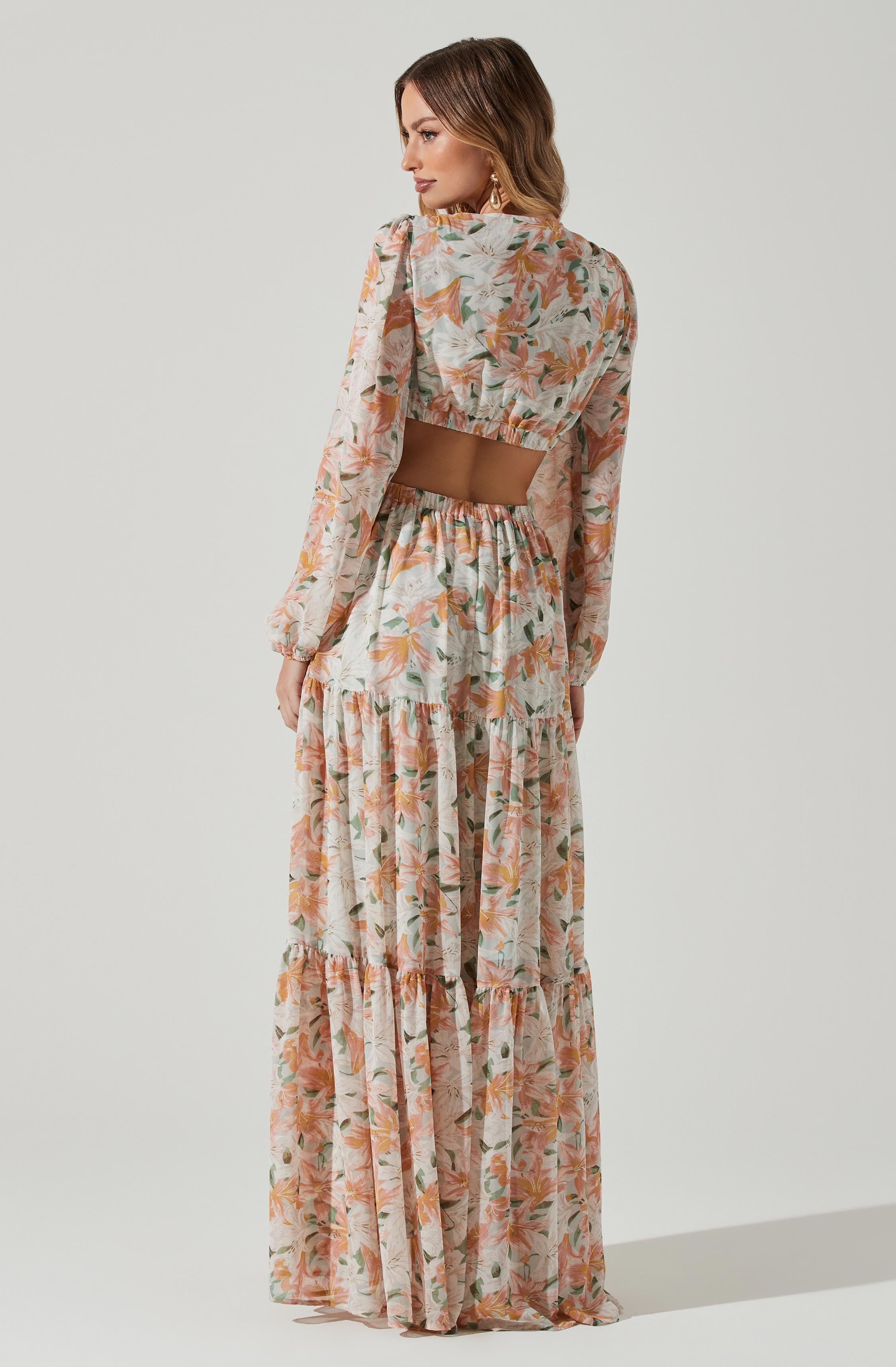 Lively Floral Cutout Long Sleeve Maxi Dress-Aljck