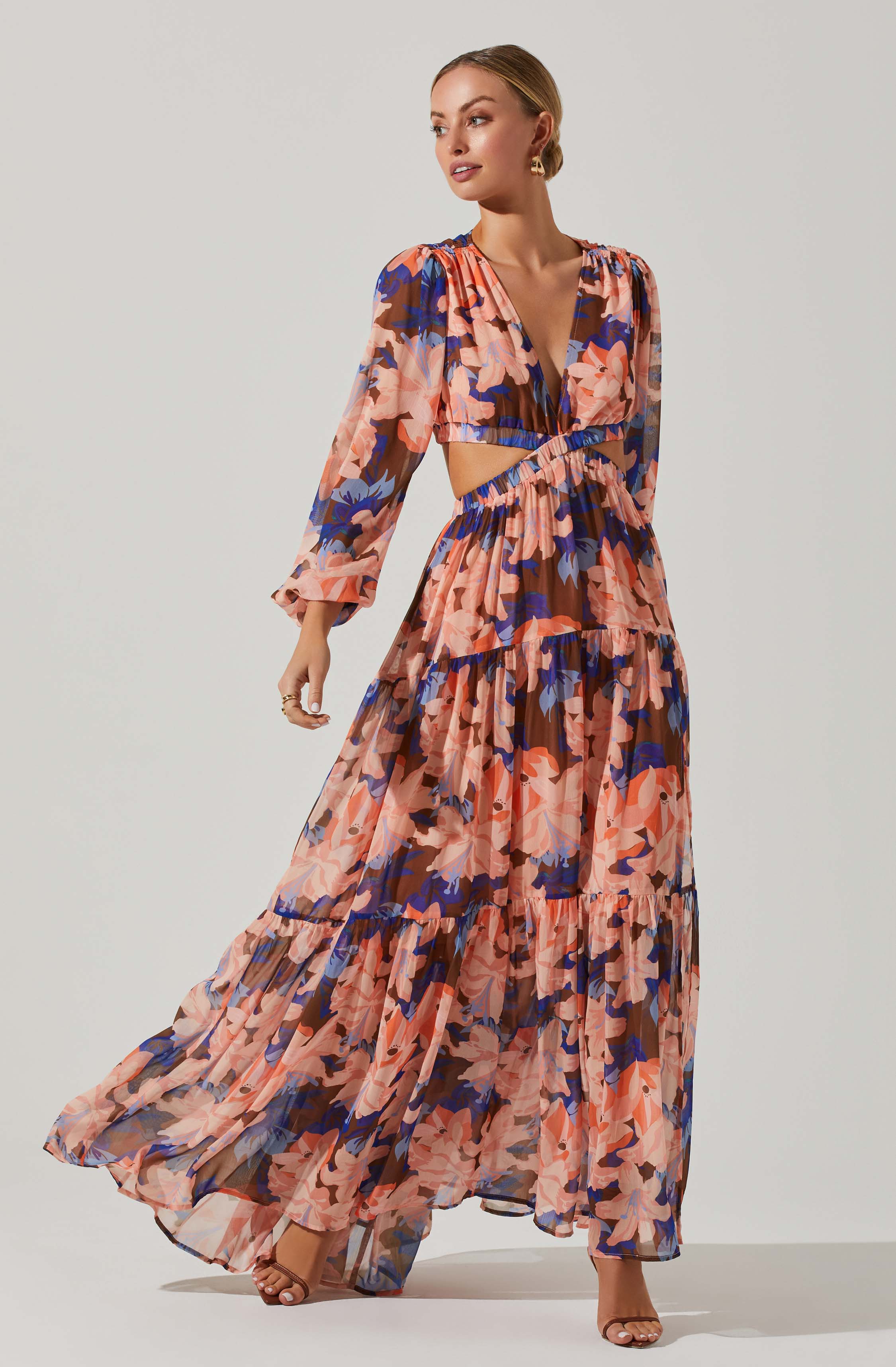 Lively Floral Cutout Long Sleeve Maxi Dress-Aljck