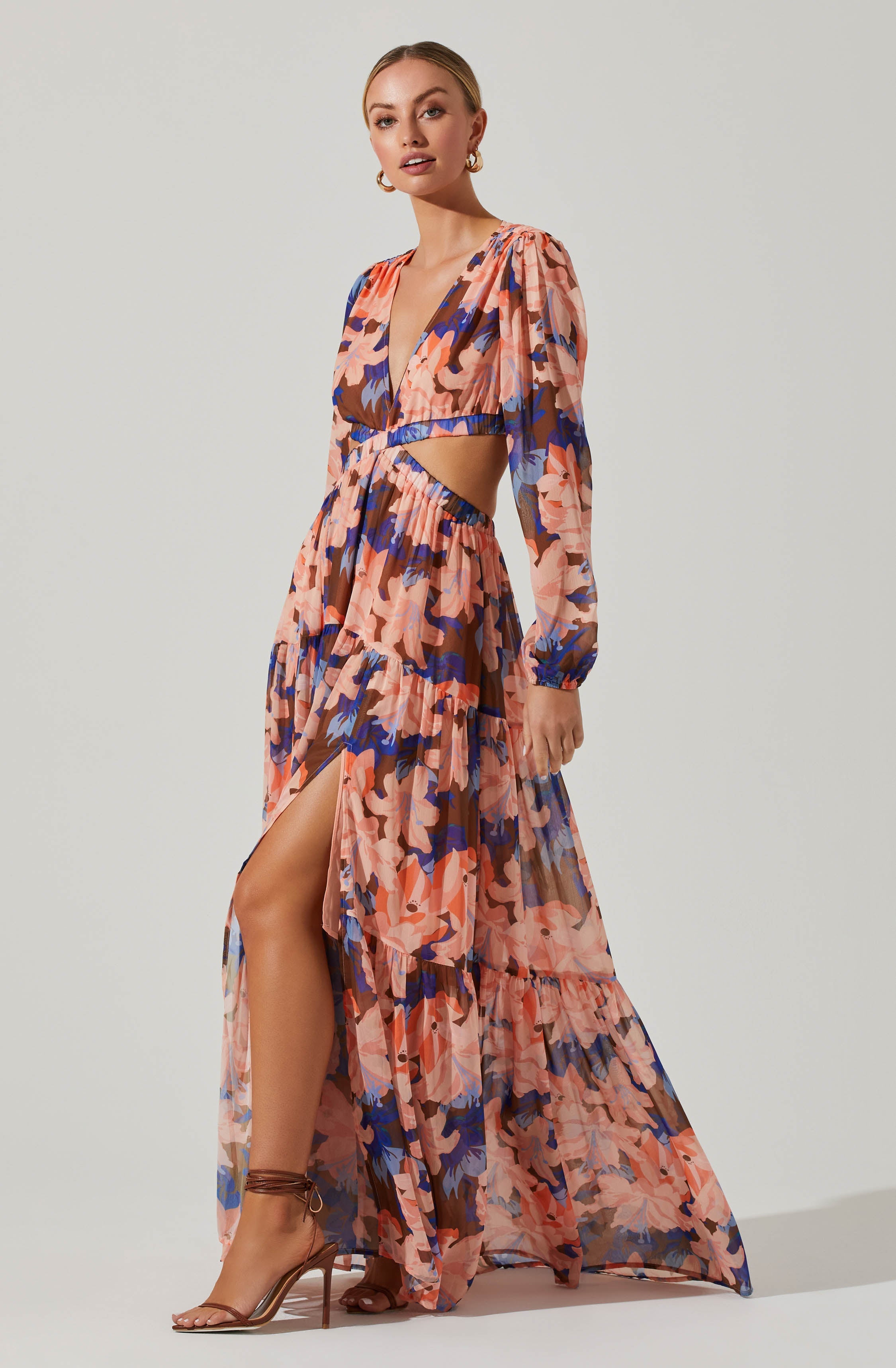Lively Floral Cutout Long Sleeve Maxi Dress-Aljck