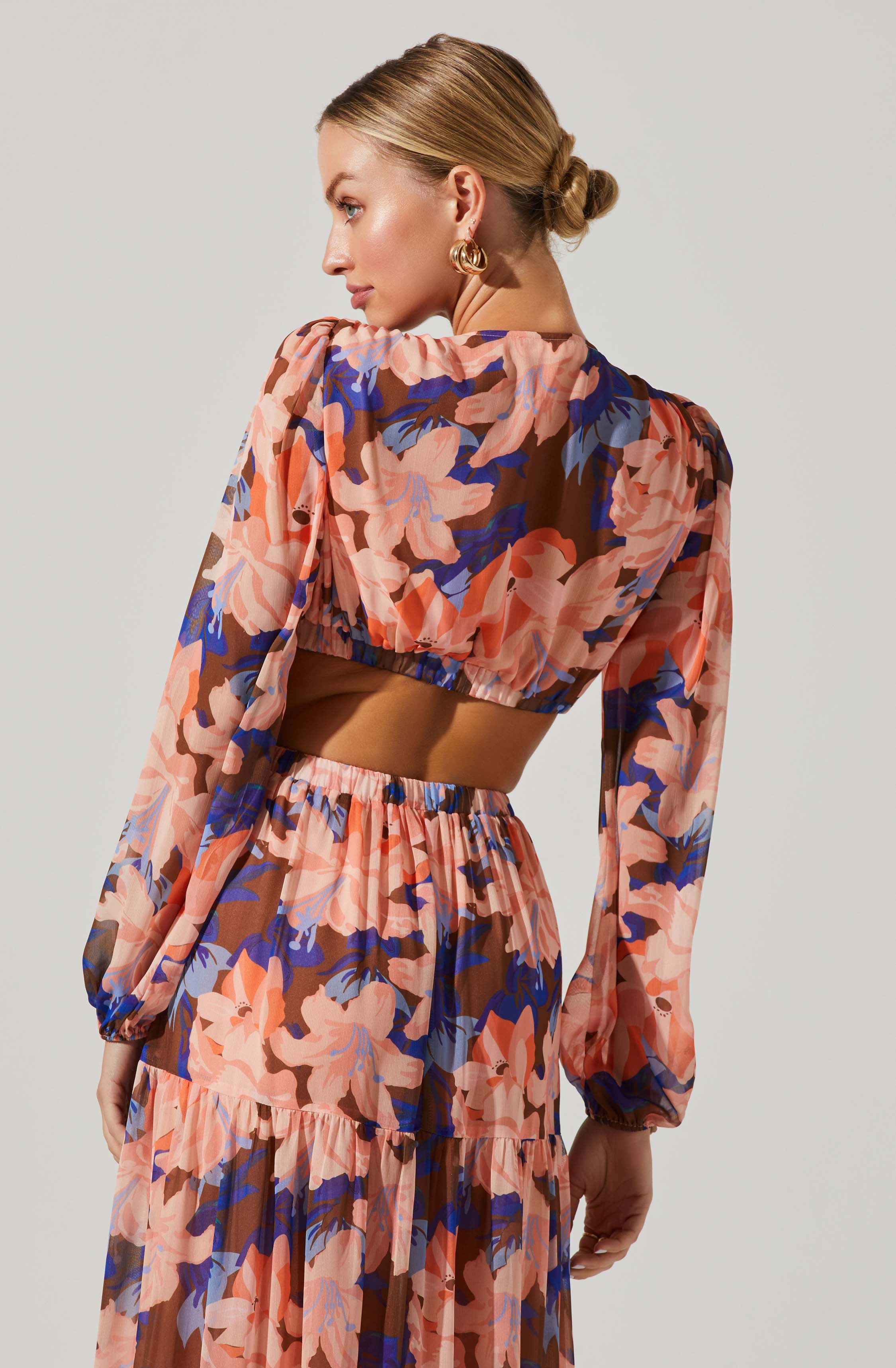 Lively Floral Cutout Long Sleeve Maxi Dress-Aljck