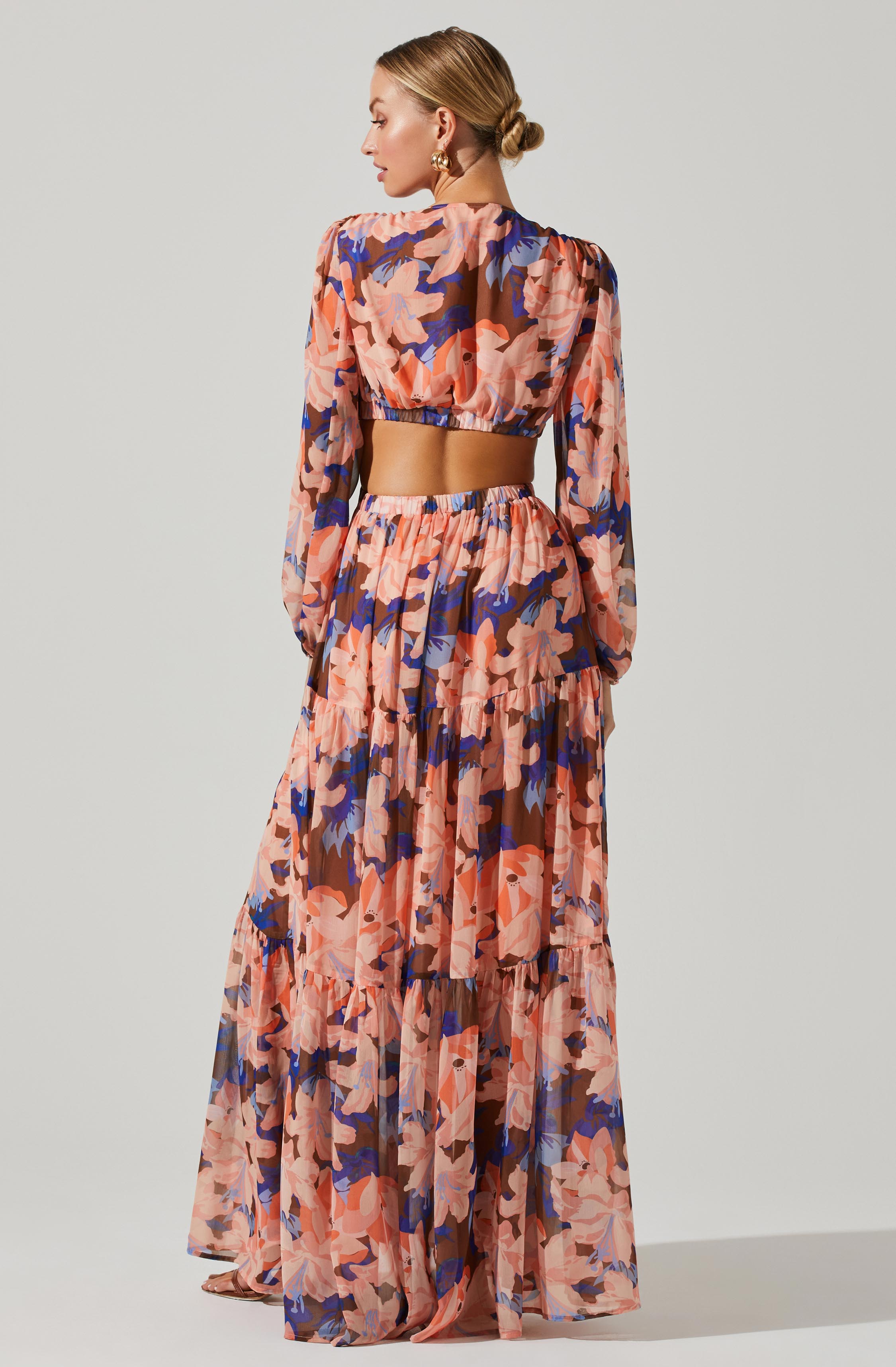 Lively Floral Cutout Long Sleeve Maxi Dress-Aljck