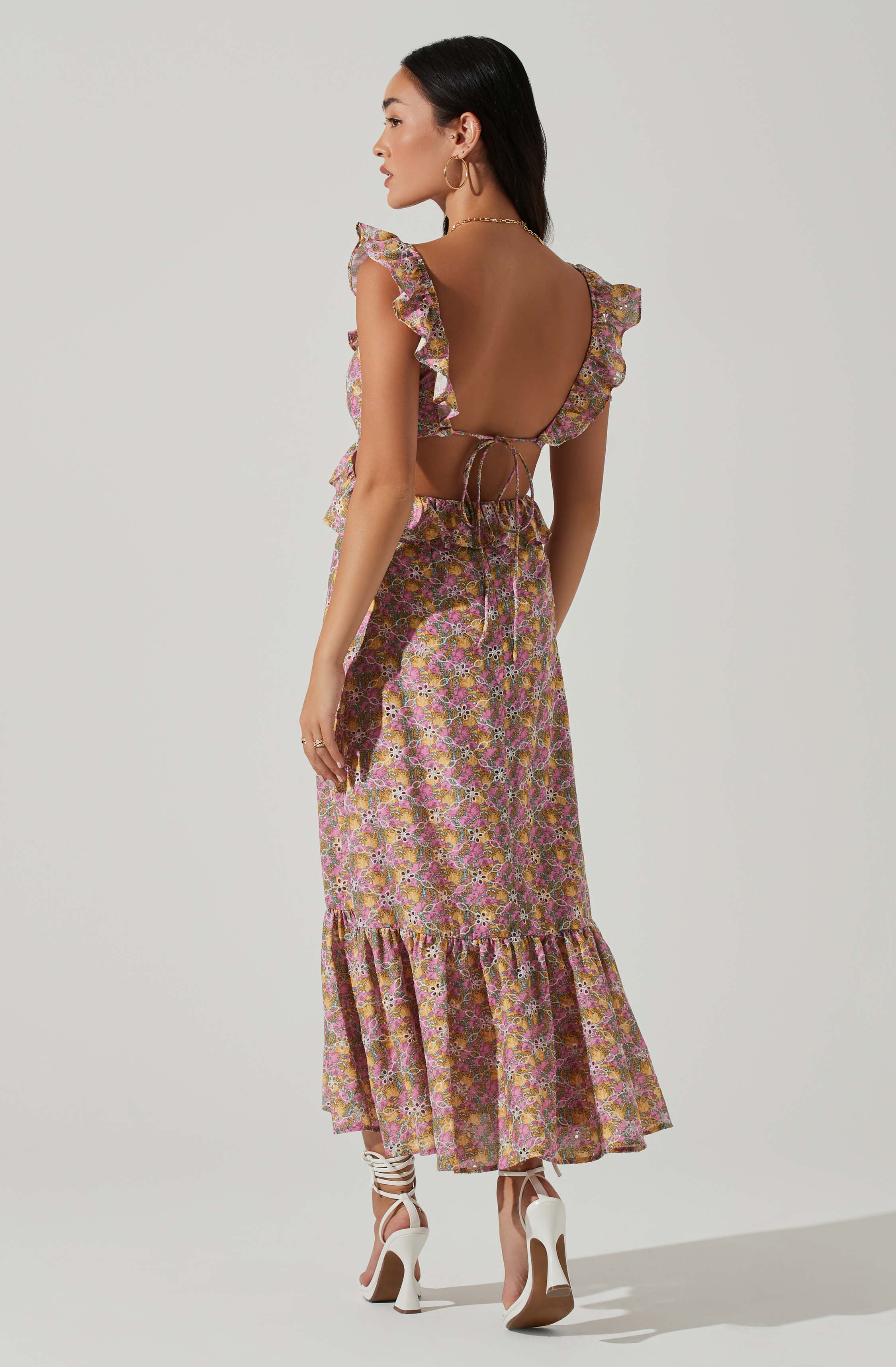 Olivette Floral Ruffle Midi Dress-Aljck