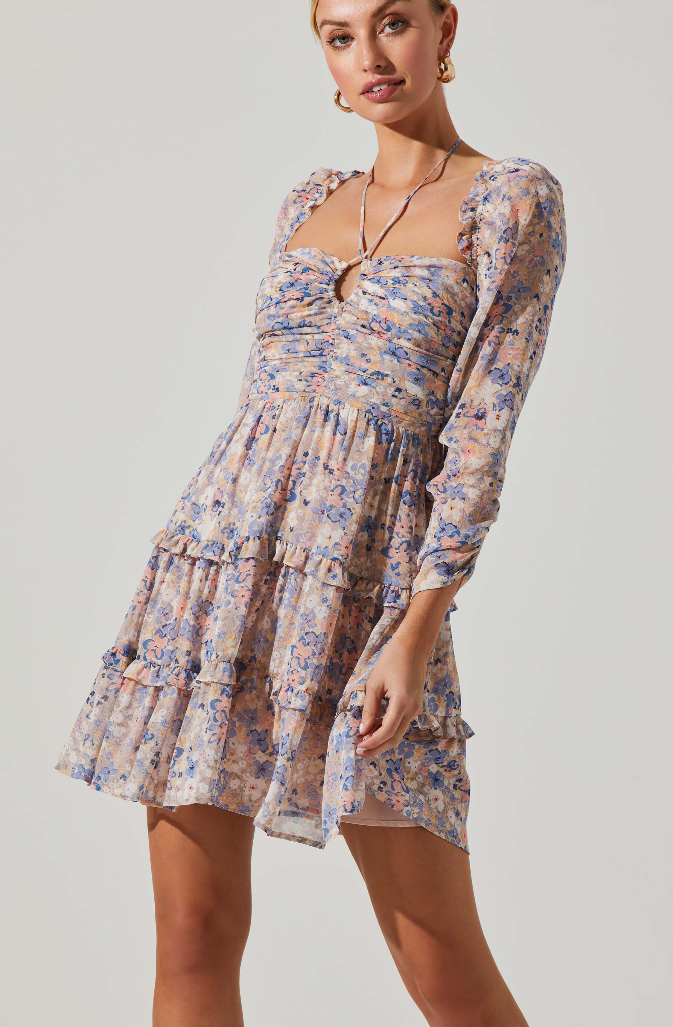 Noelia Floral Halter Mini Dress-Aljck
