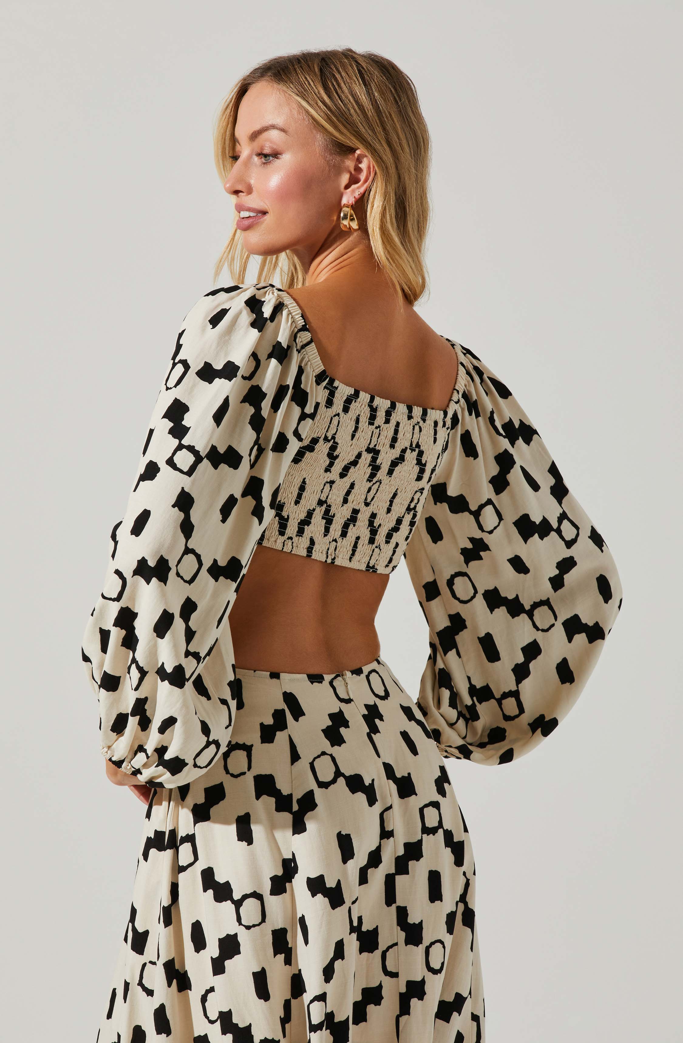 Yaretzi Geometric Print Cutout Midi Dress-Aljck