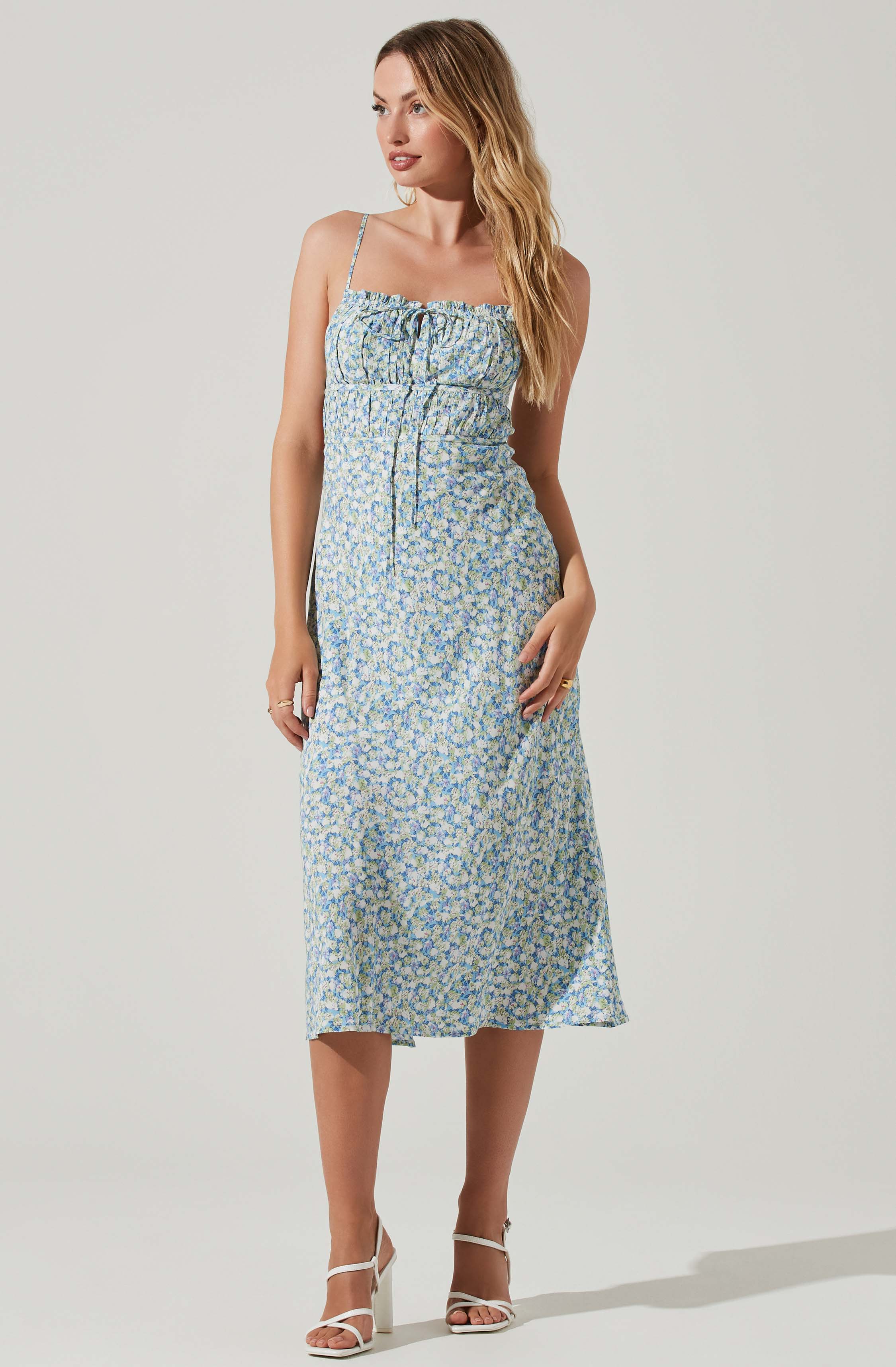 Maritza Floral Smocked Midi Dress-Aljck