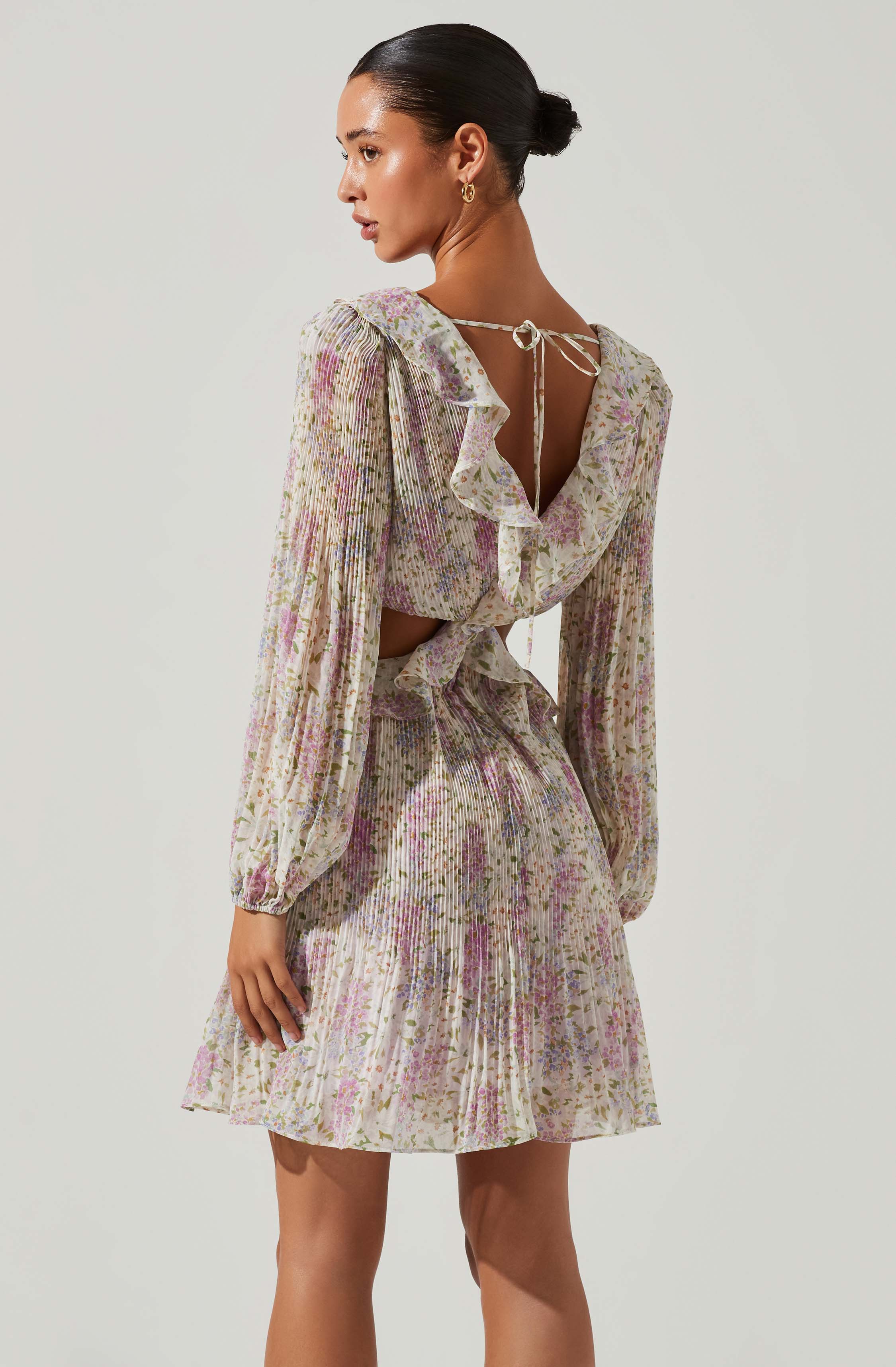 Marcy Floral Pleated Cutout Mini Dress-Aljck
