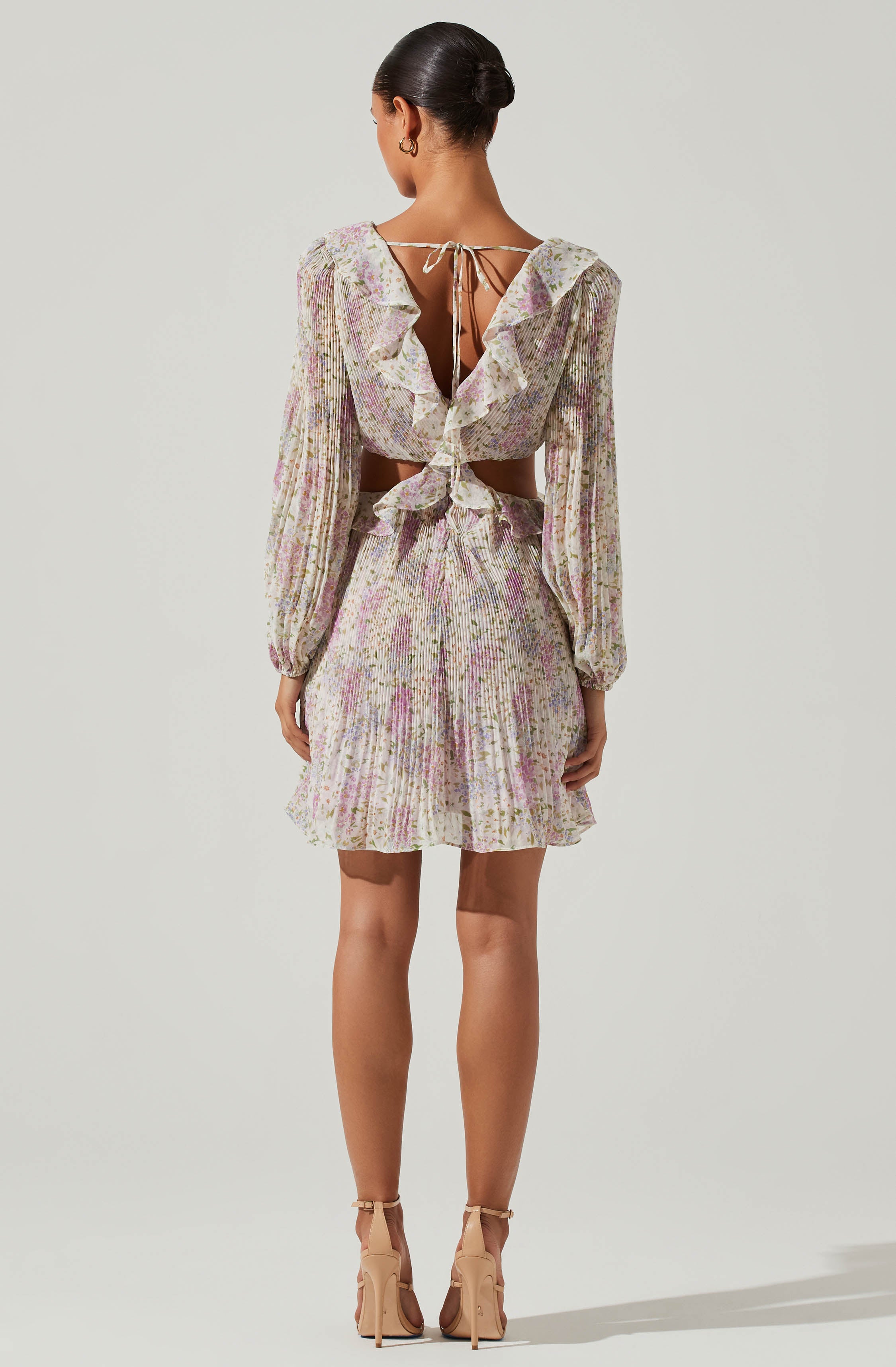 Marcy Floral Pleated Cutout Mini Dress-Aljck