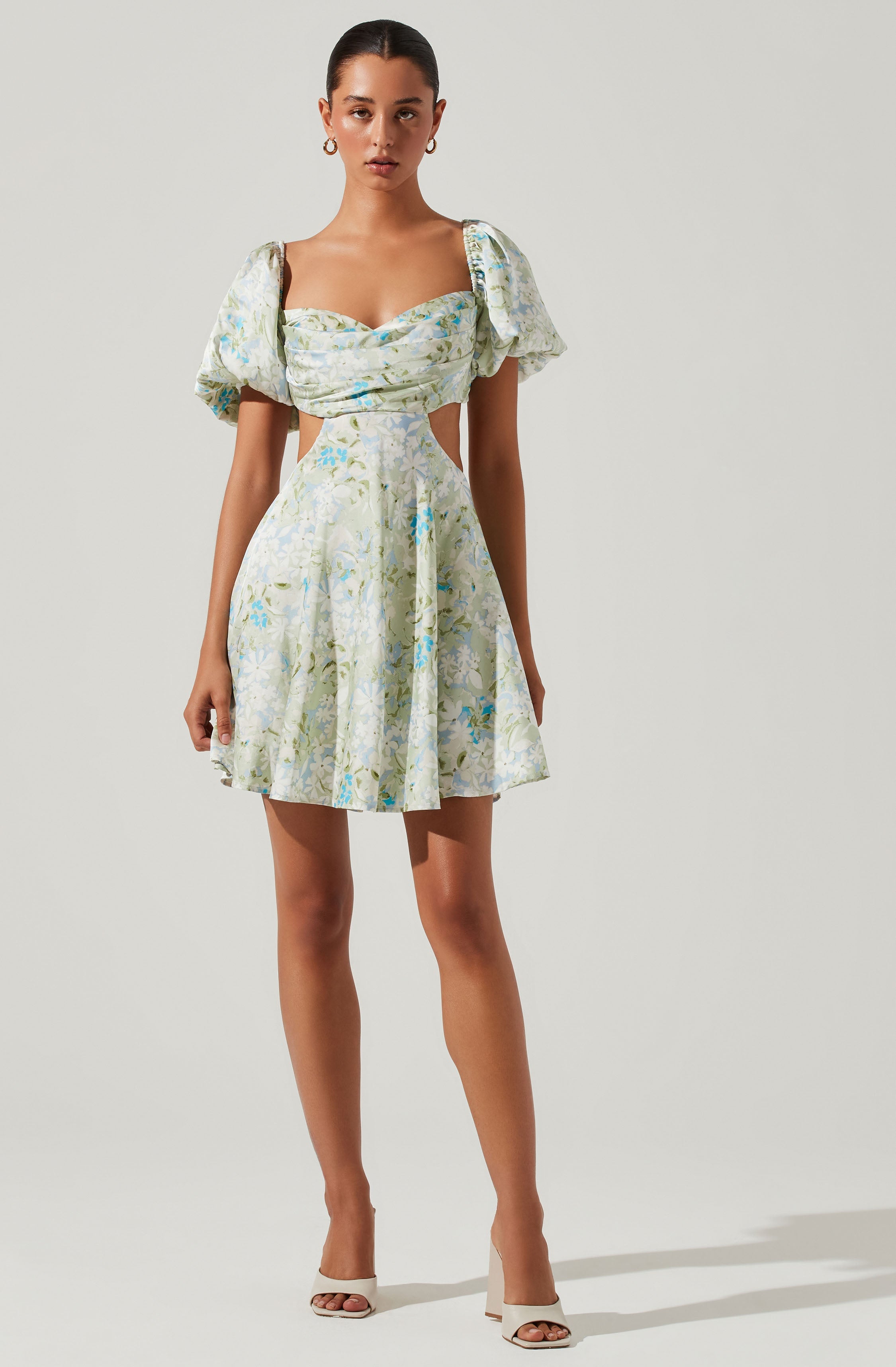 Clarita Floral Cutout Puff Sleeve Mini Dress-Aljck