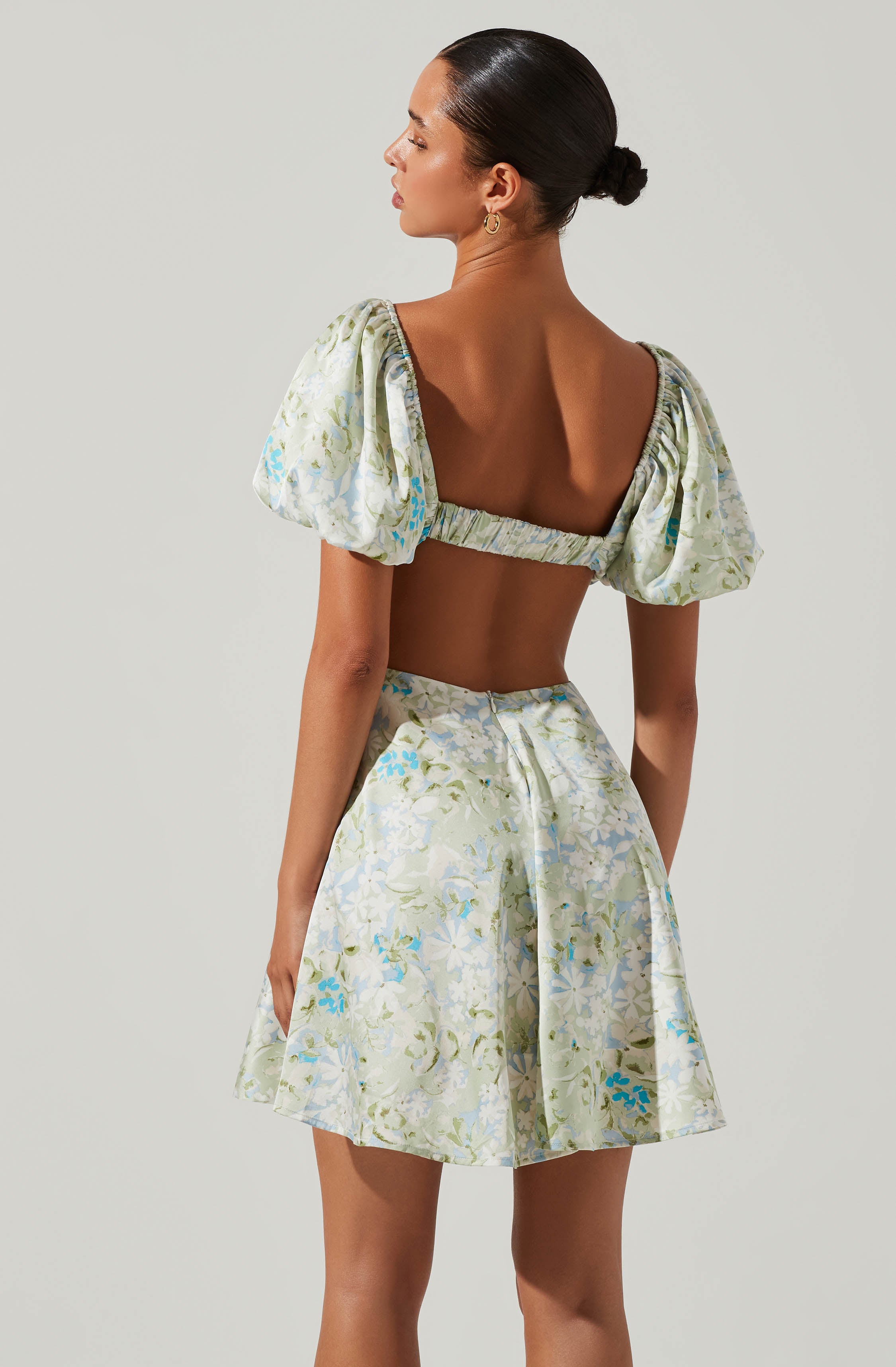 Clarita Floral Cutout Puff Sleeve Mini Dress-Aljck