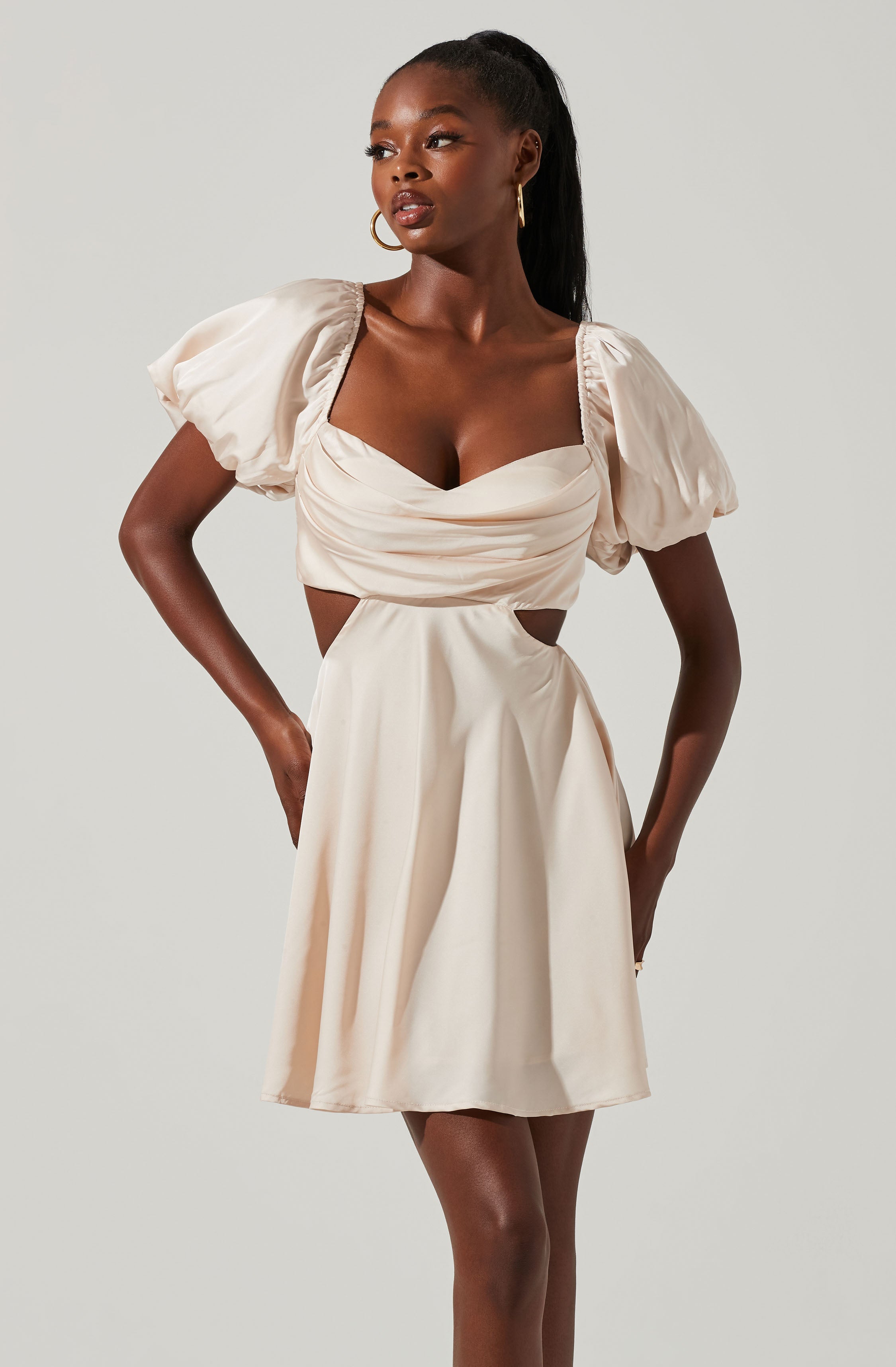 Clarita Cutout Puff Sleeve Mini Dress-Aljck
