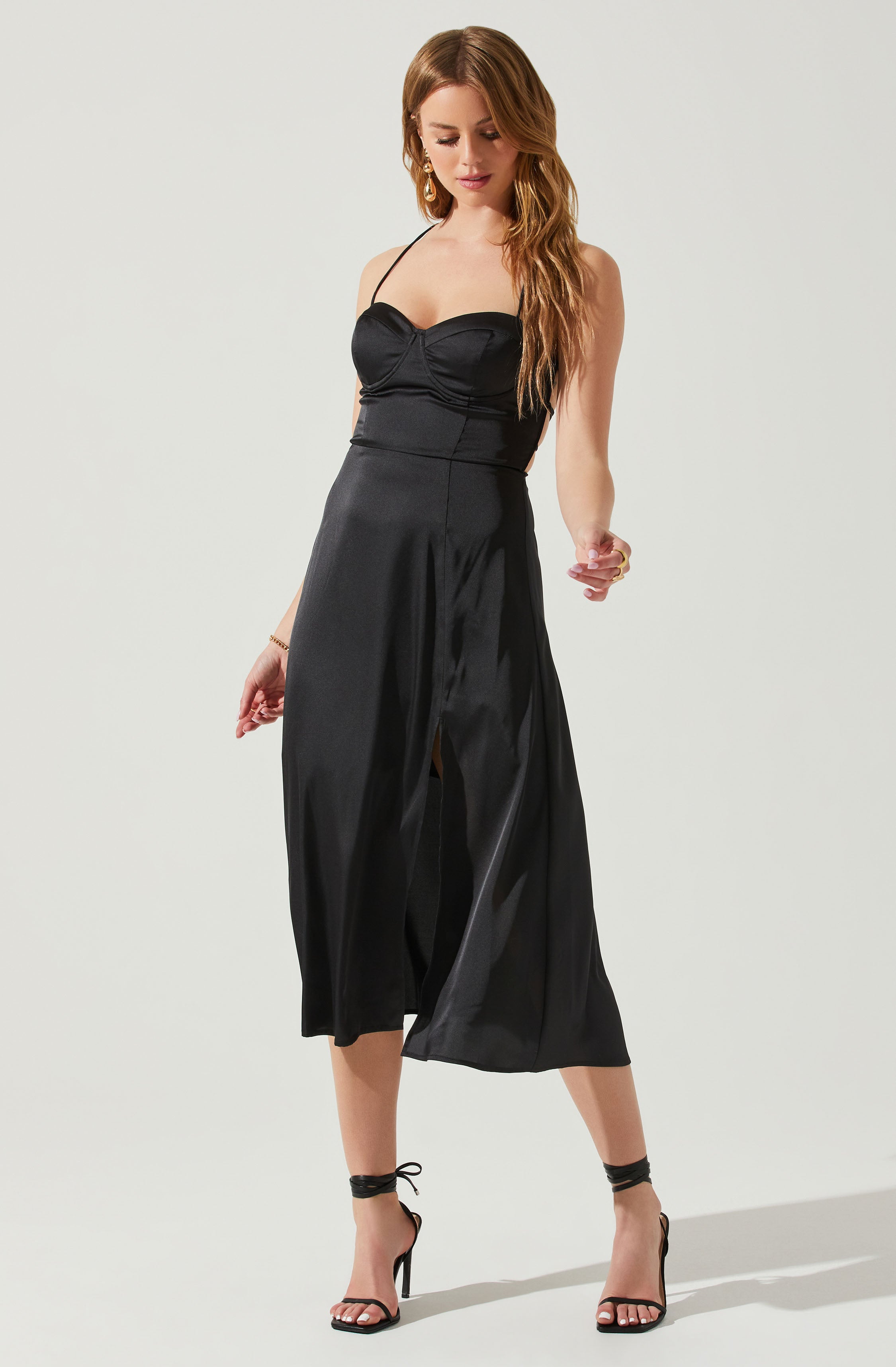 Gala Bustier Cross Strap Midi Dress-Aljck