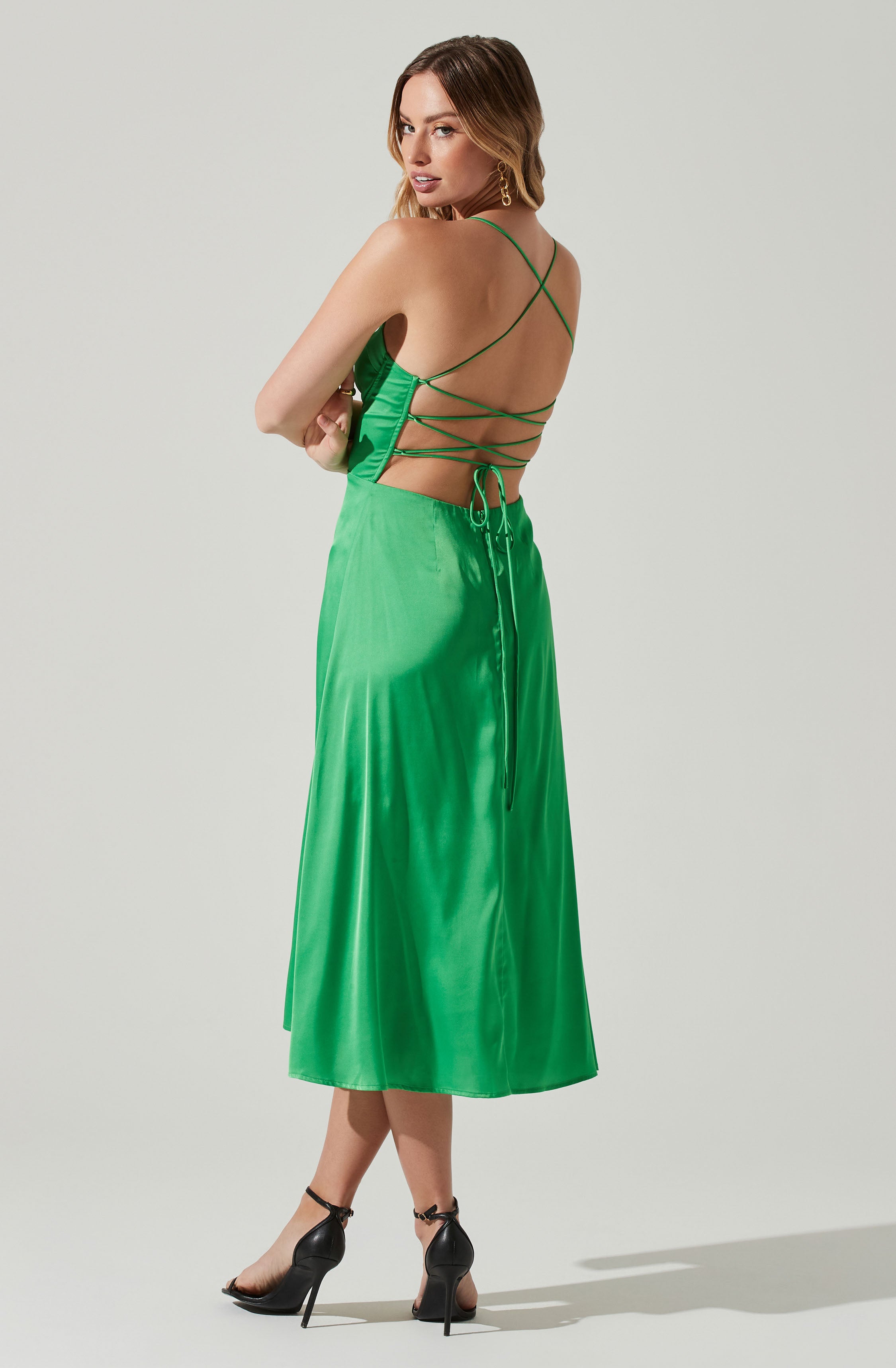 Gala Bustier Cross Strap Midi Dress-Aljck