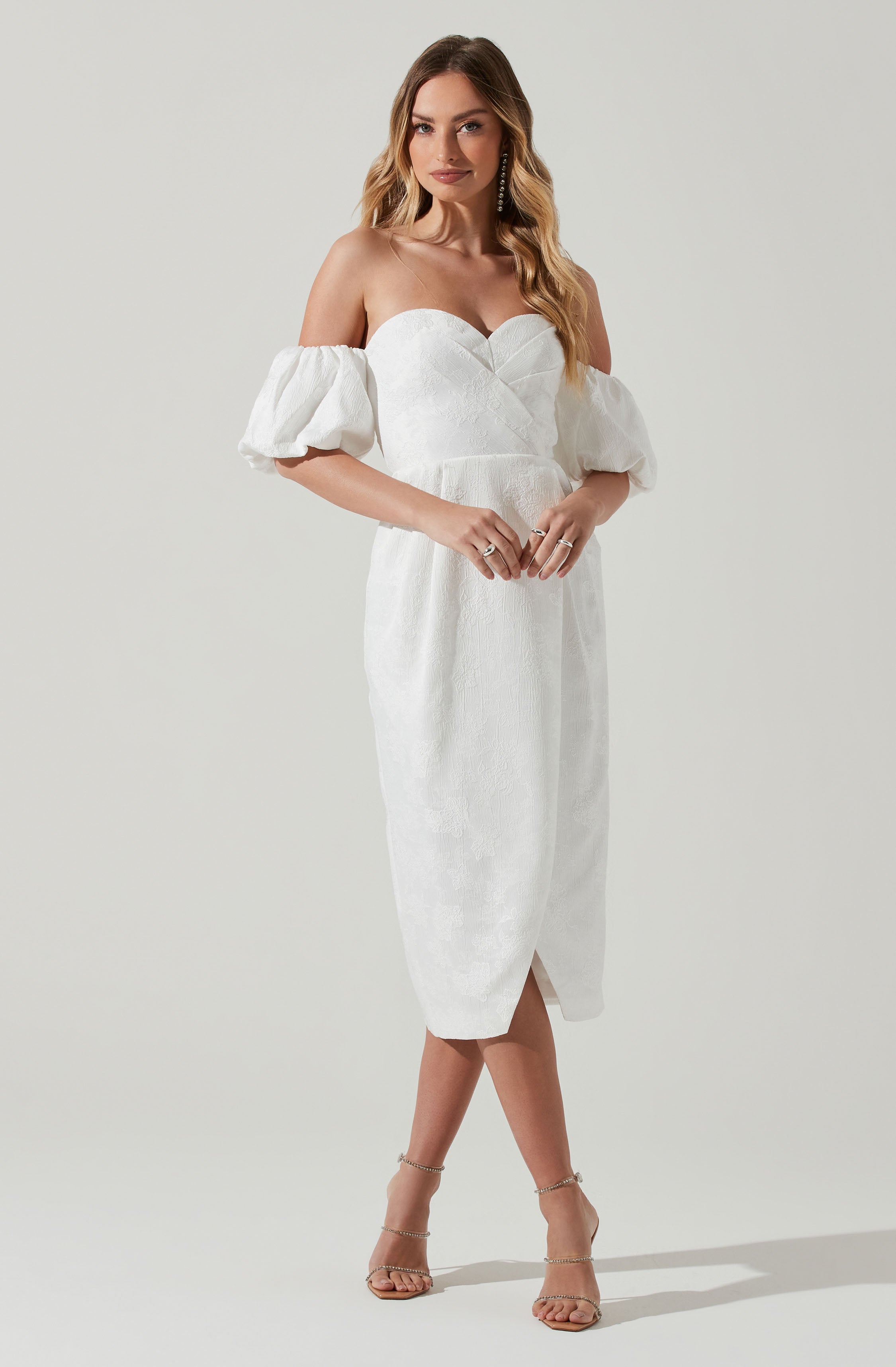 Zurina Off Shoulder Puff Sleeve Midi Dress-Aljck