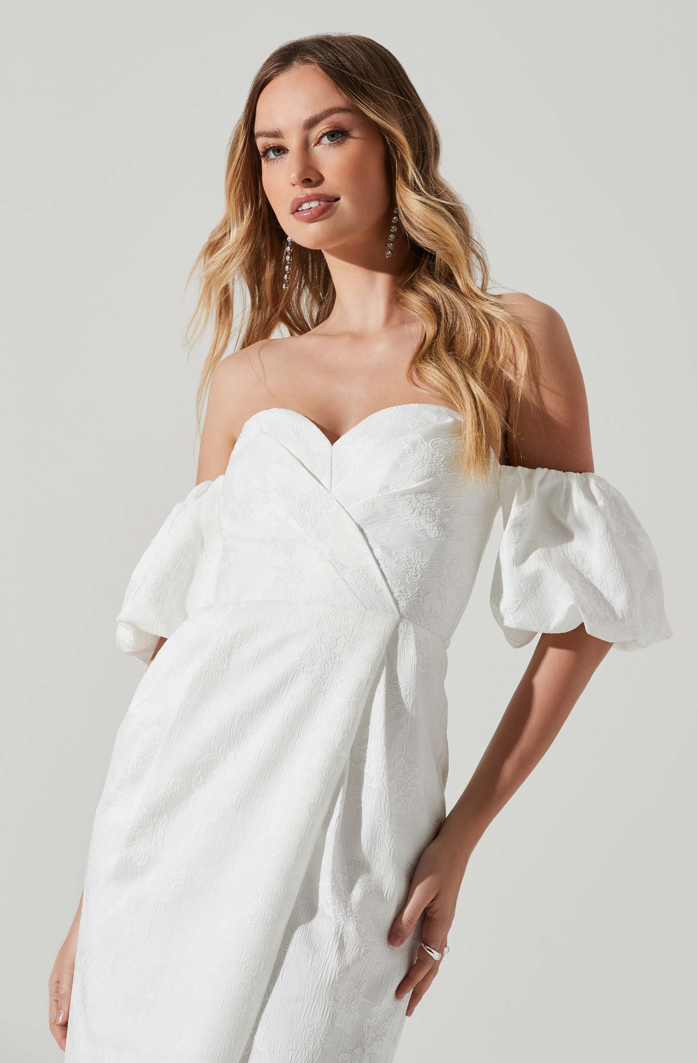 Zurina Off Shoulder Puff Sleeve Midi Dress-Aljck