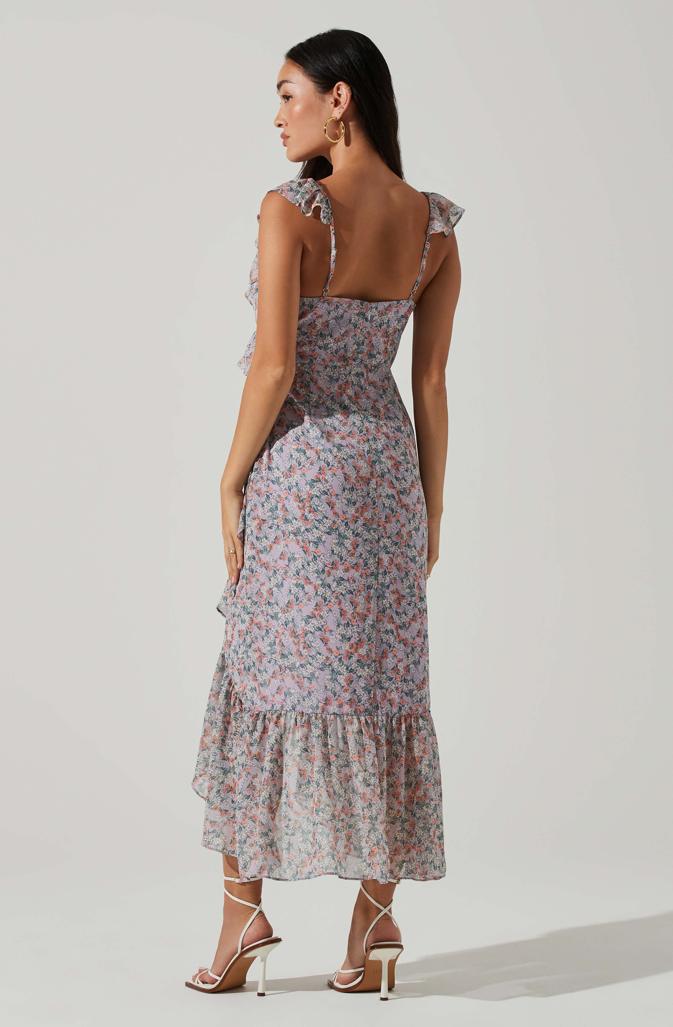 Mahalia Floral Sweetheart Ruffle Midi Dress-Aljck