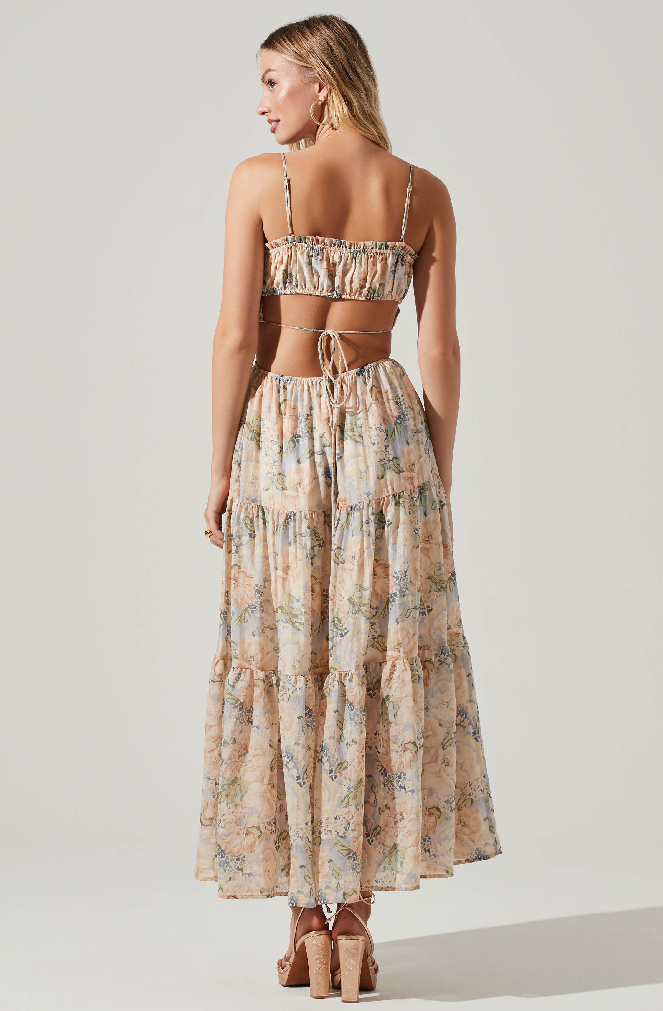 Odina Floral Smocked Tiered Midi Dress-Aljck