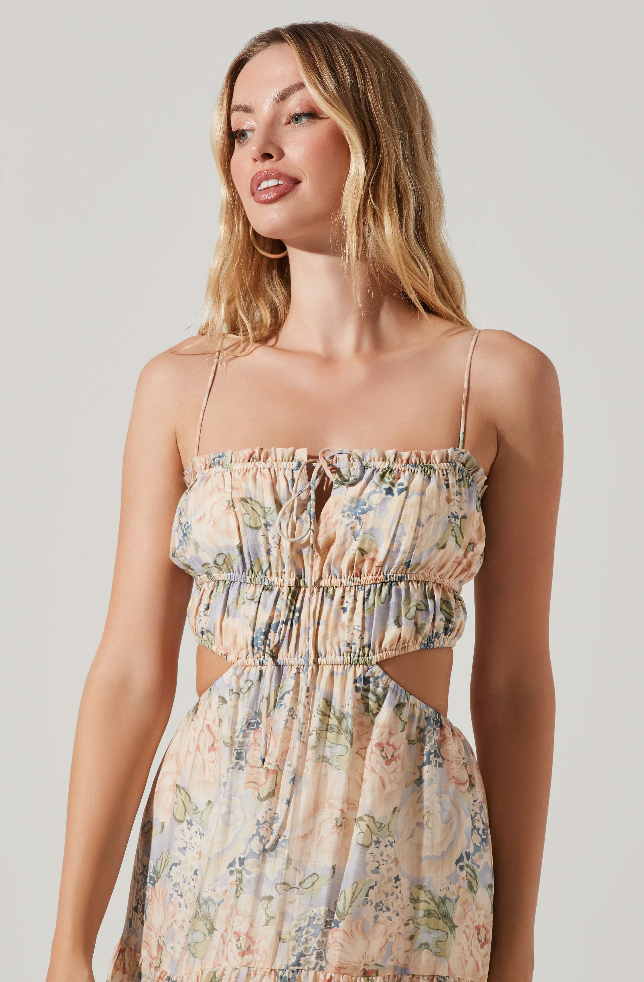 Odina Floral Smocked Tiered Midi Dress-Aljck