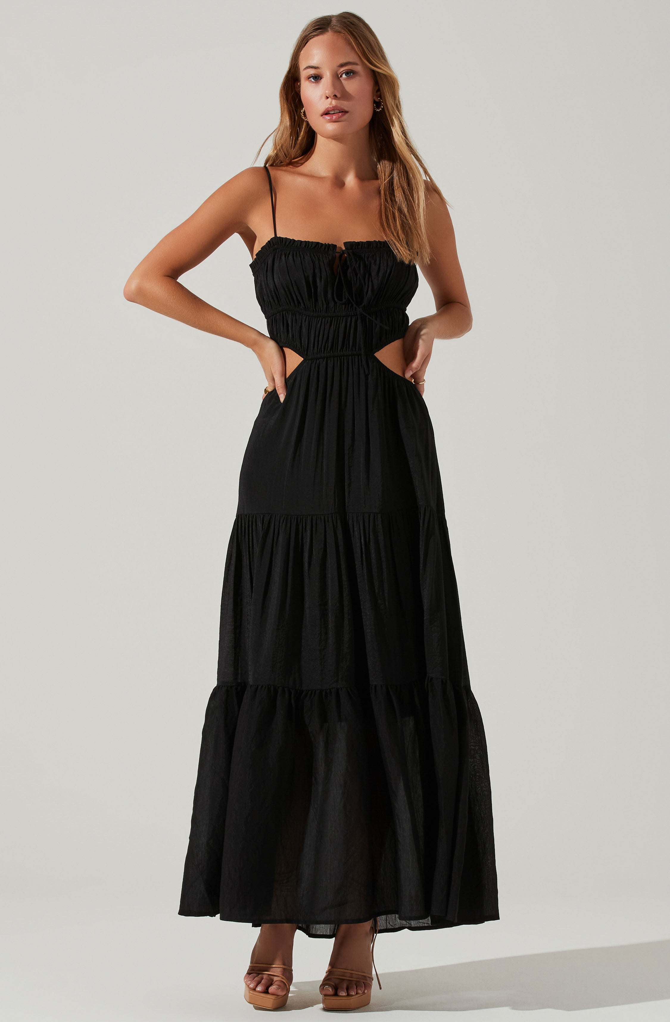 Odina Smocked Cutout Tiered Maxi Dress-Aljck