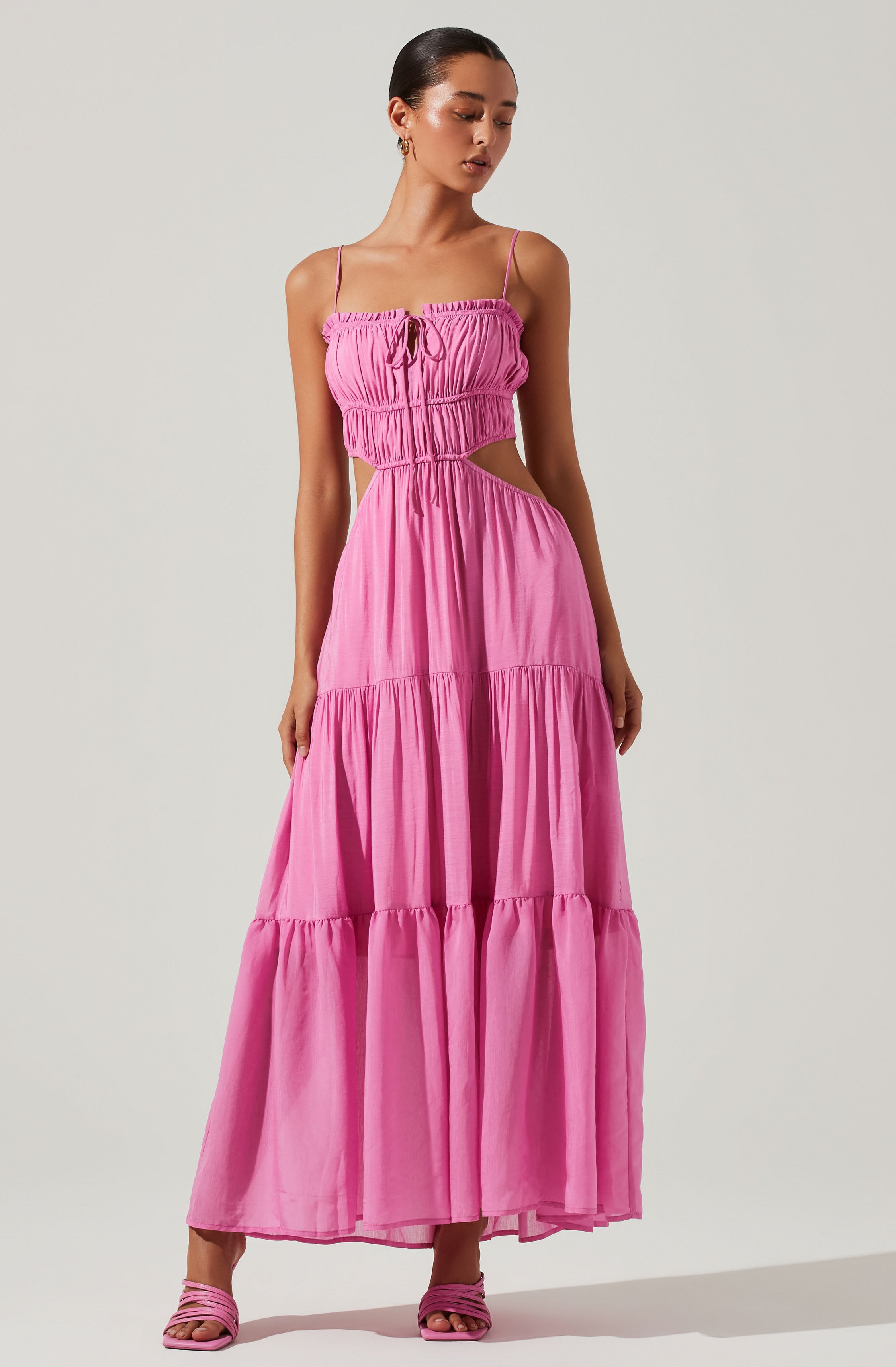 Odina Smocked Cutout Tiered Maxi Dress-Aljck