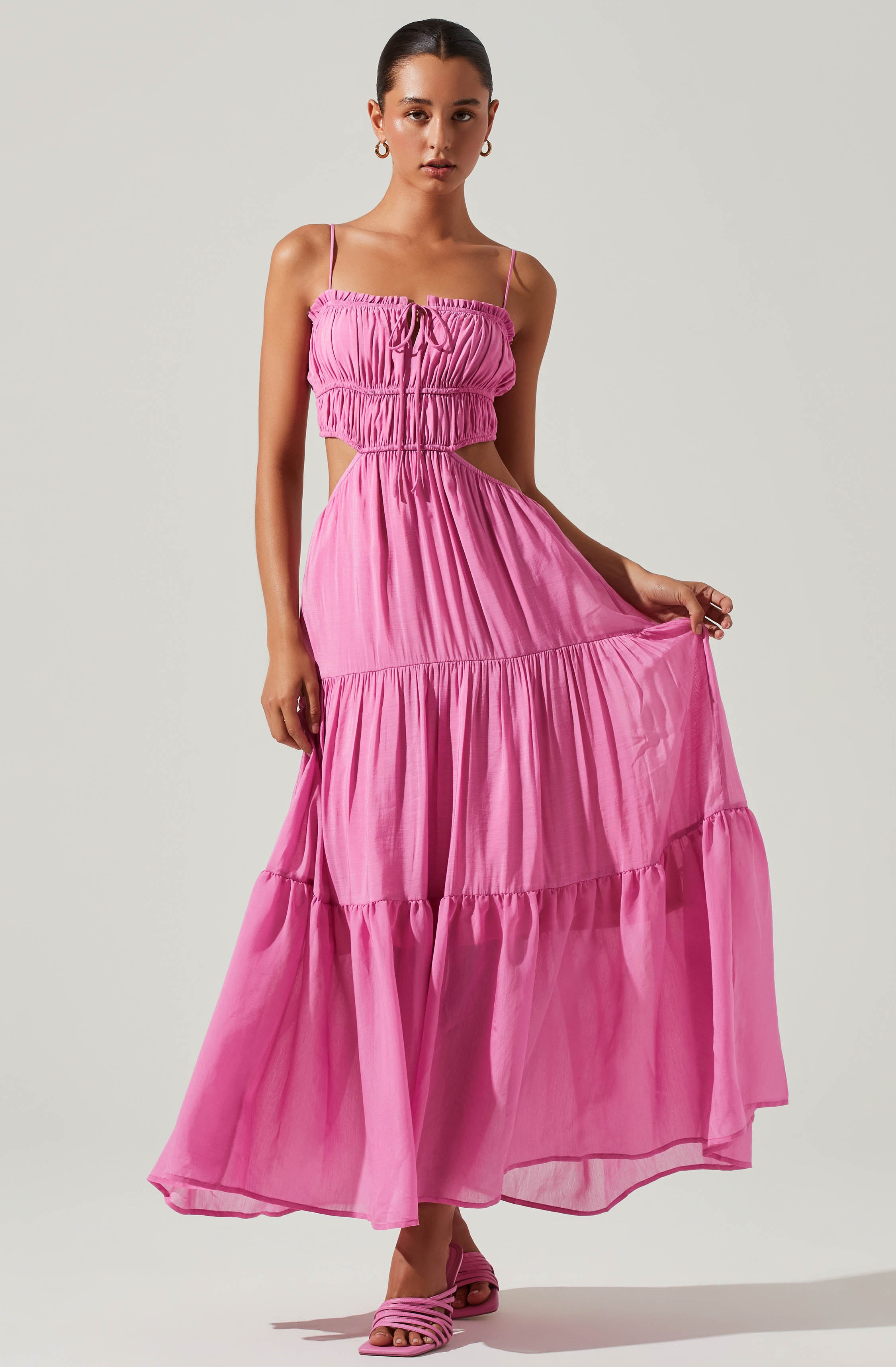 Odina Smocked Cutout Tiered Maxi Dress-Aljck