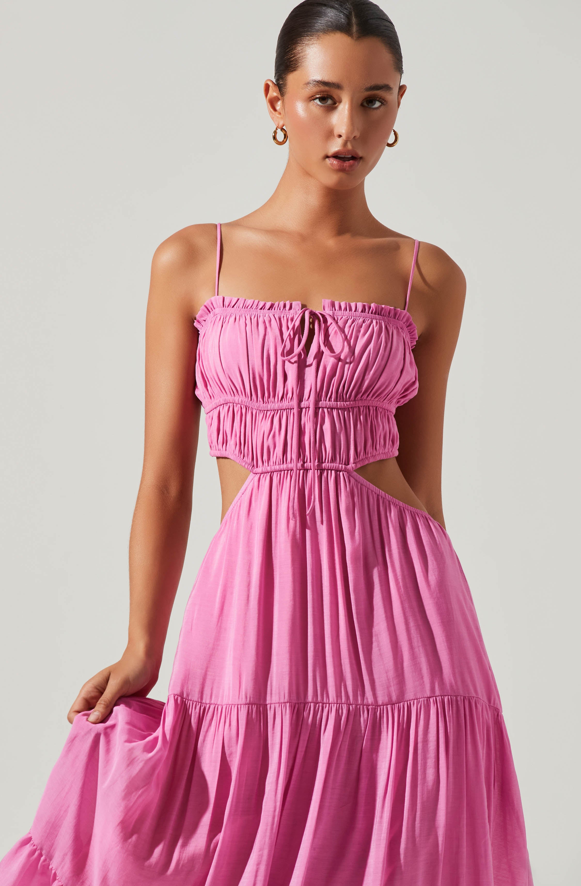 Odina Smocked Cutout Tiered Maxi Dress-Aljck