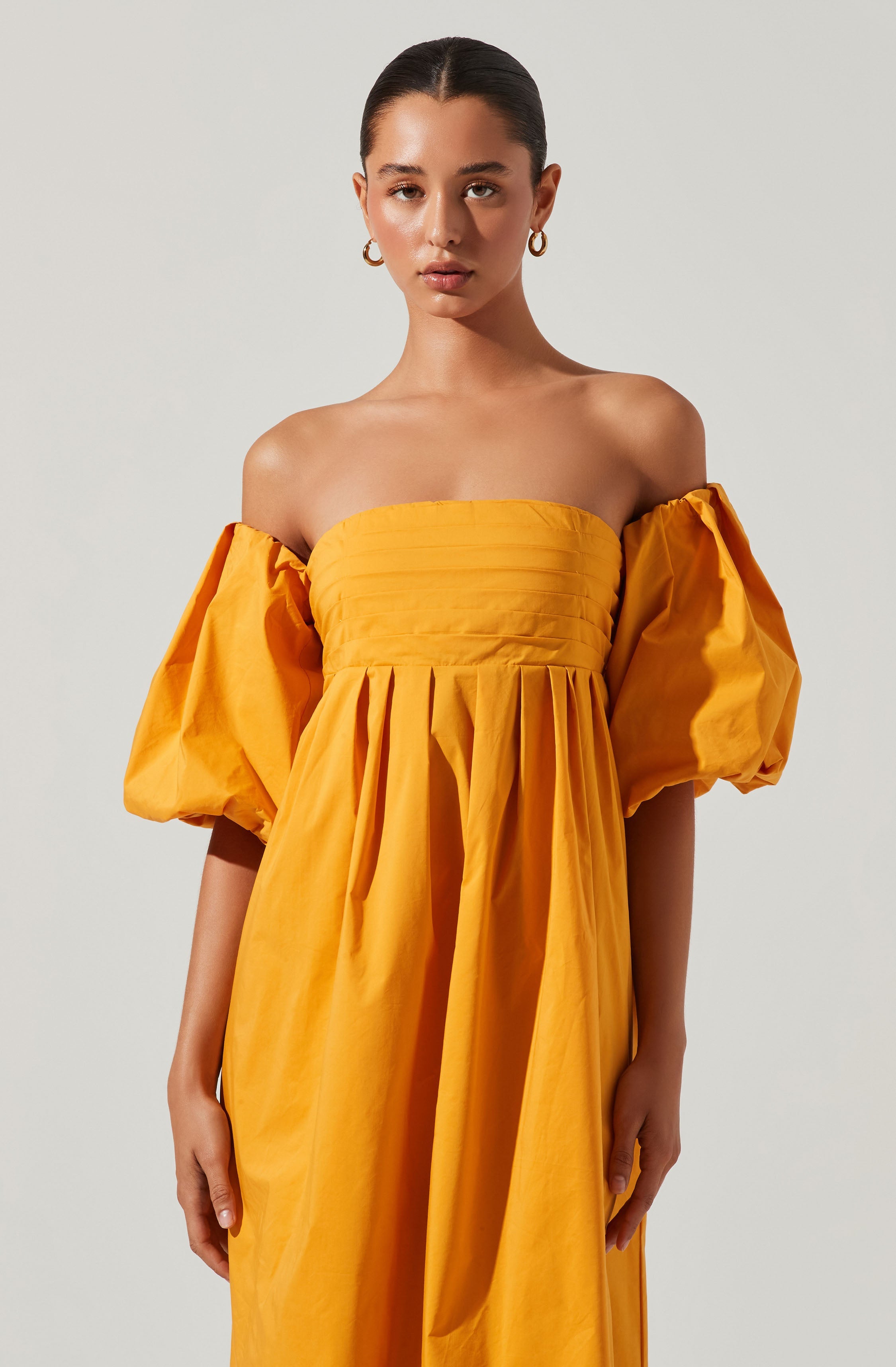 Carlin Off Shoulder Puff Sleeve Midi Dress-Aljck